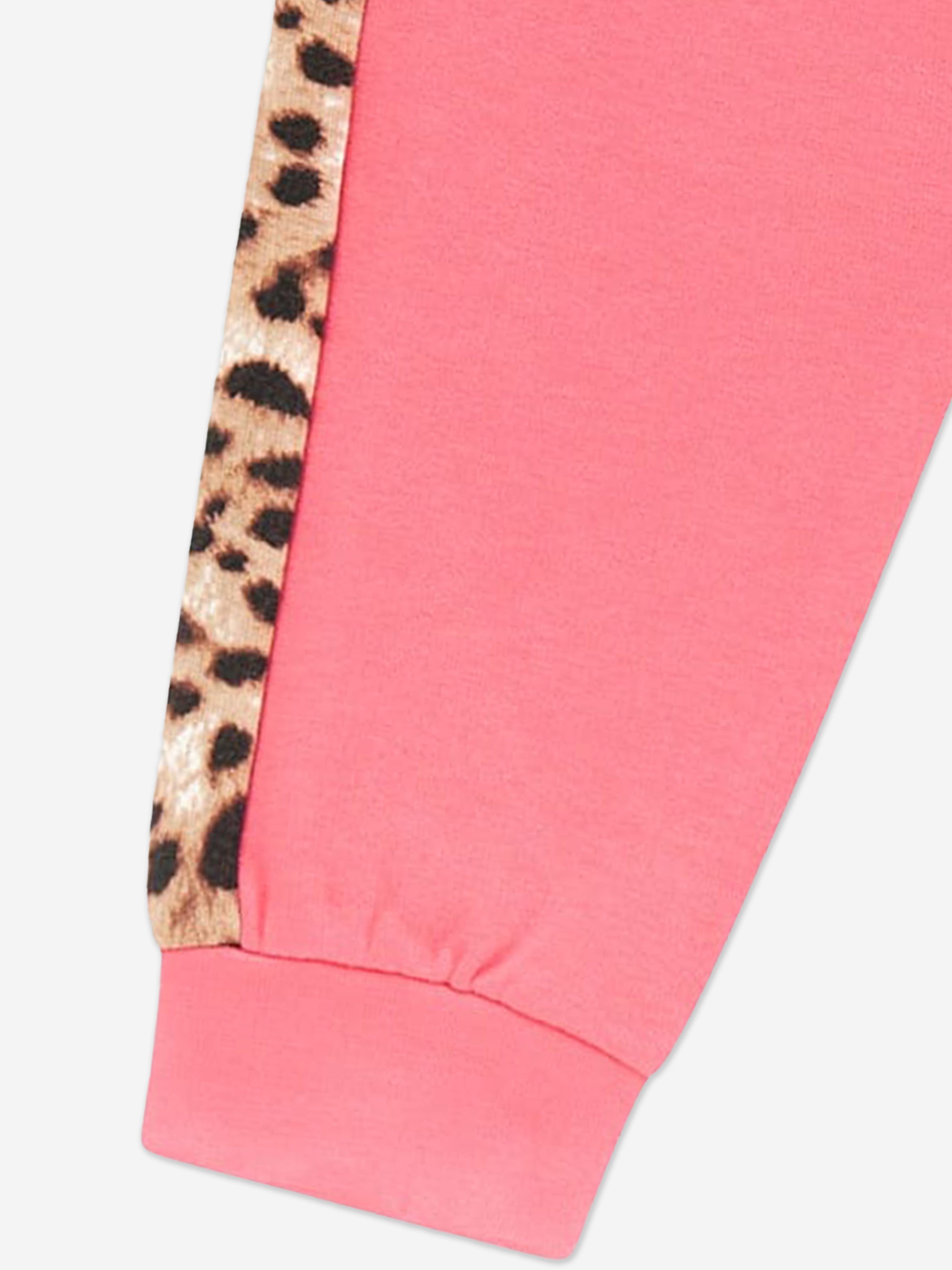 Girls Leopard Trim Joggers in Pink