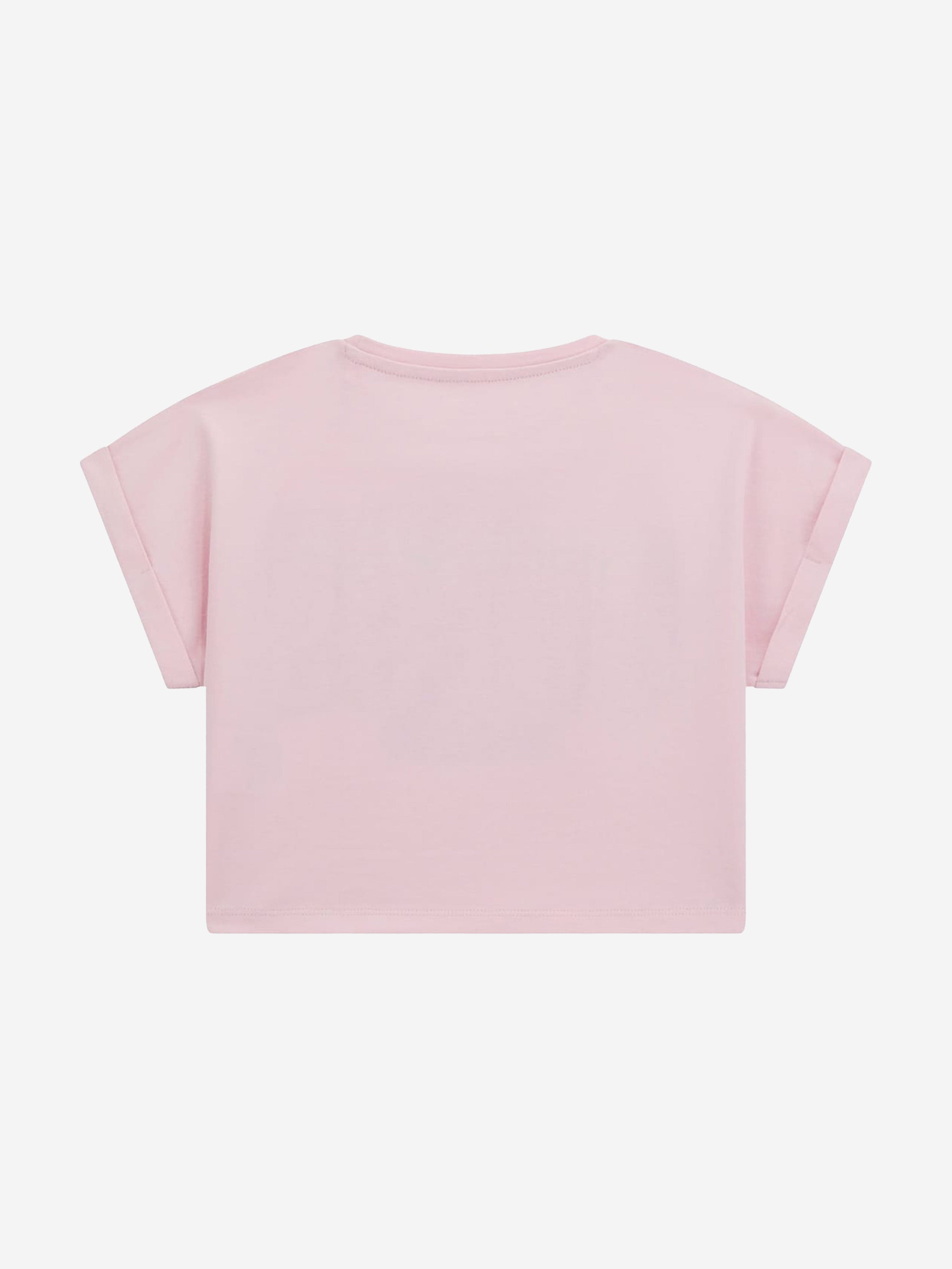 Girls Cropped Logo T-Shirt in Pink