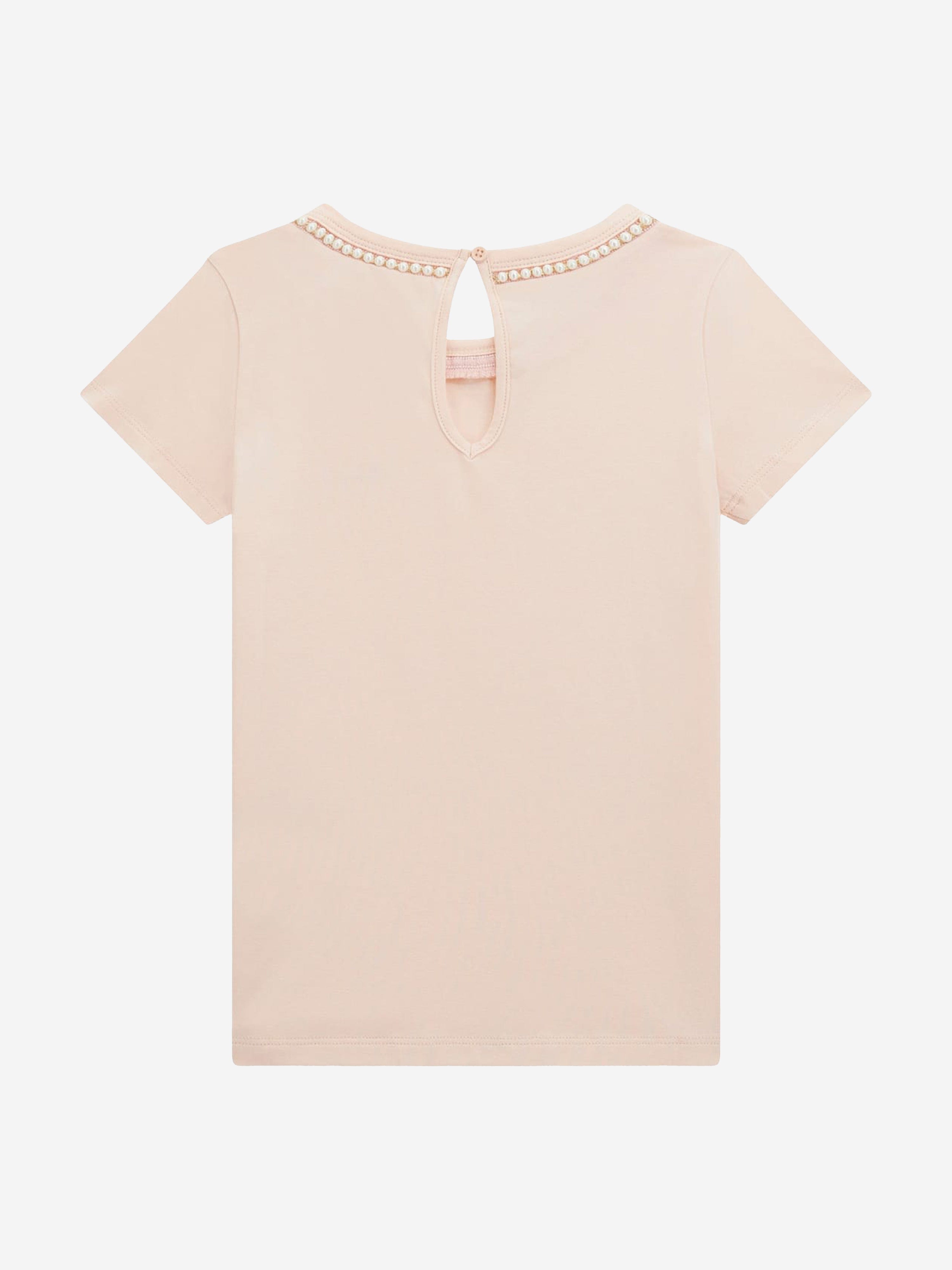 Girls Logo T-Shirt with Pearls in Pink
