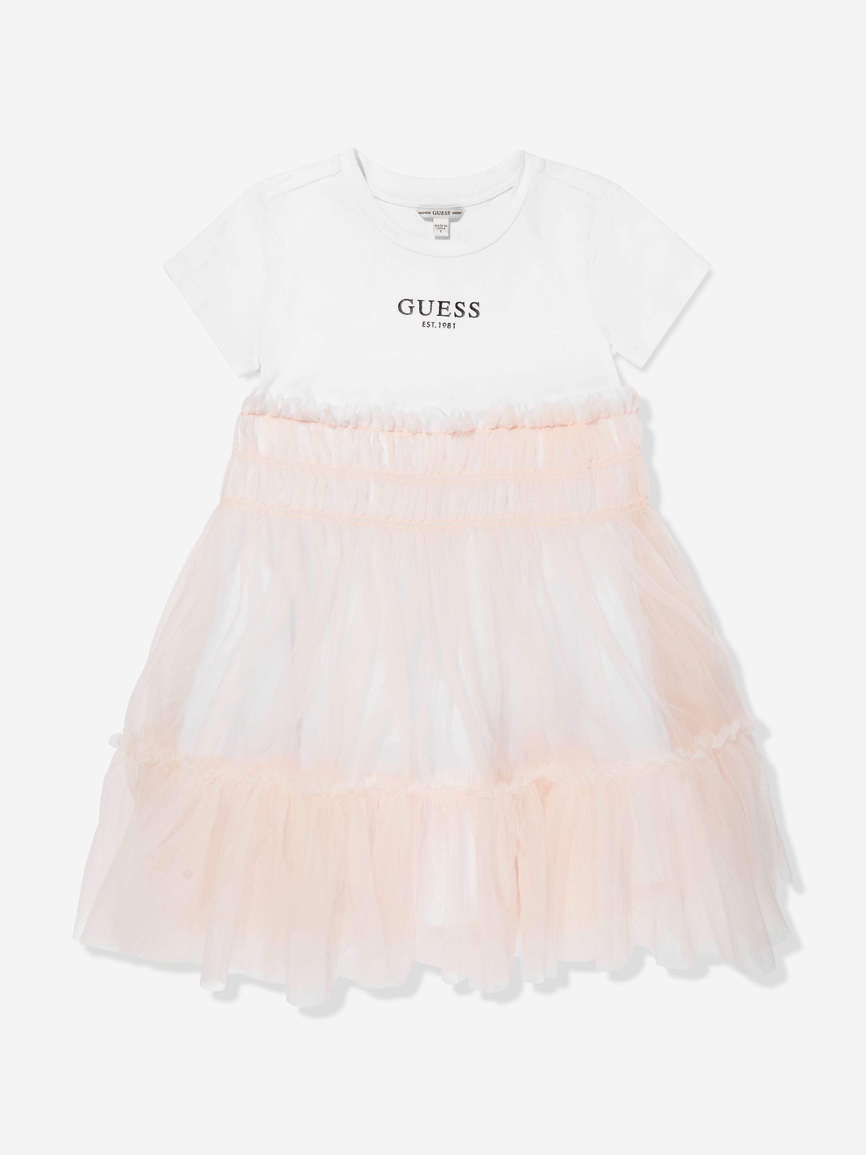 Girls Mixed Fabric Dress in Pink
