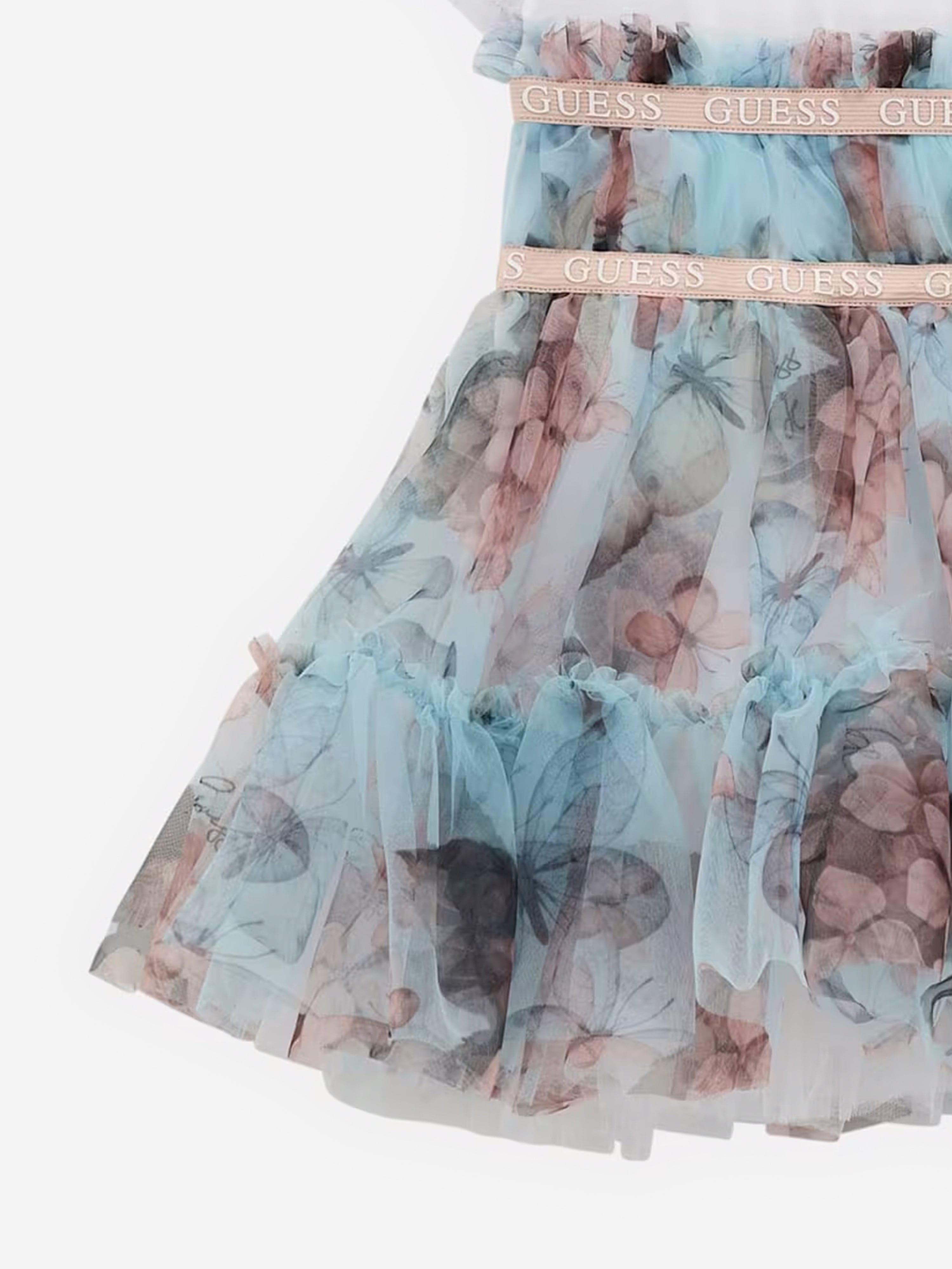Girls Butterfly Collage Dress in Blue