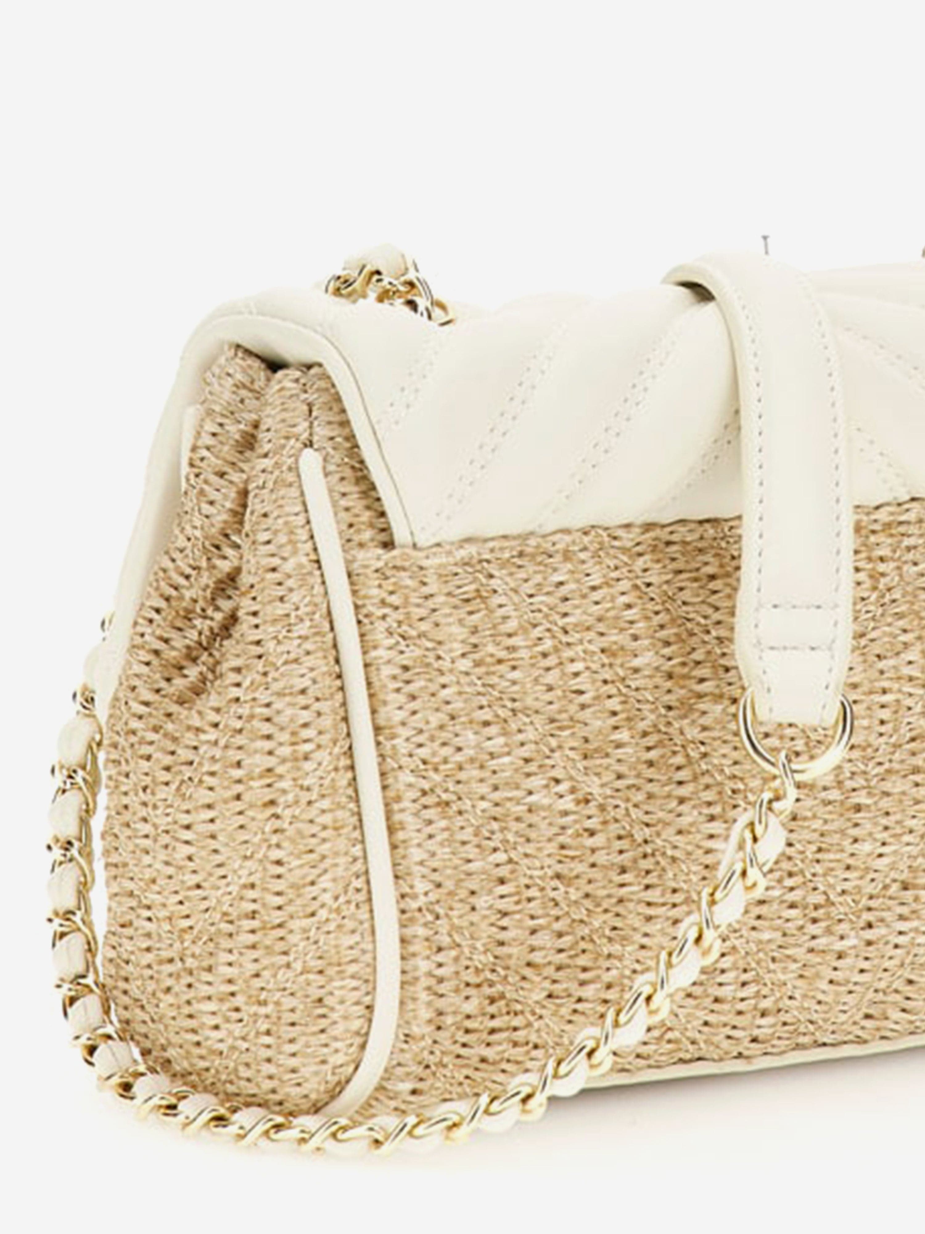 Girls Straw Crossbody Flap Bag in Ivory