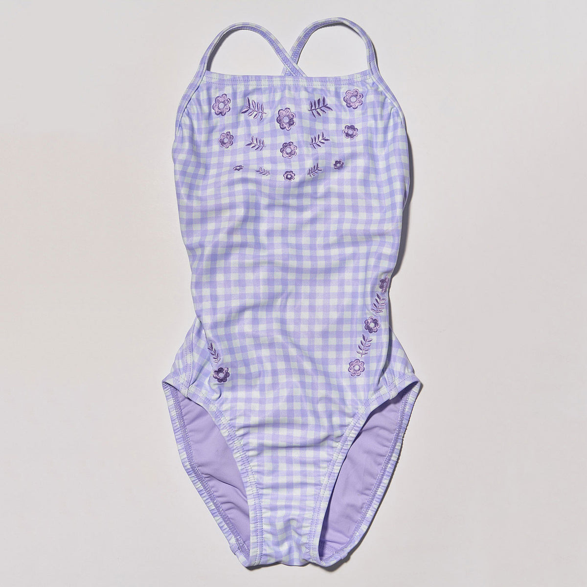 Maillot de bain professionnel à carreaux violets pour filles