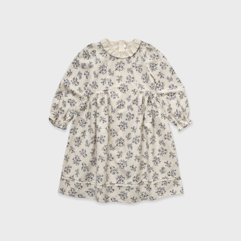 Girls Beige Floral Cotton Dress
