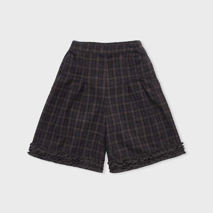Girls Black Check Lace Cotton Shorts