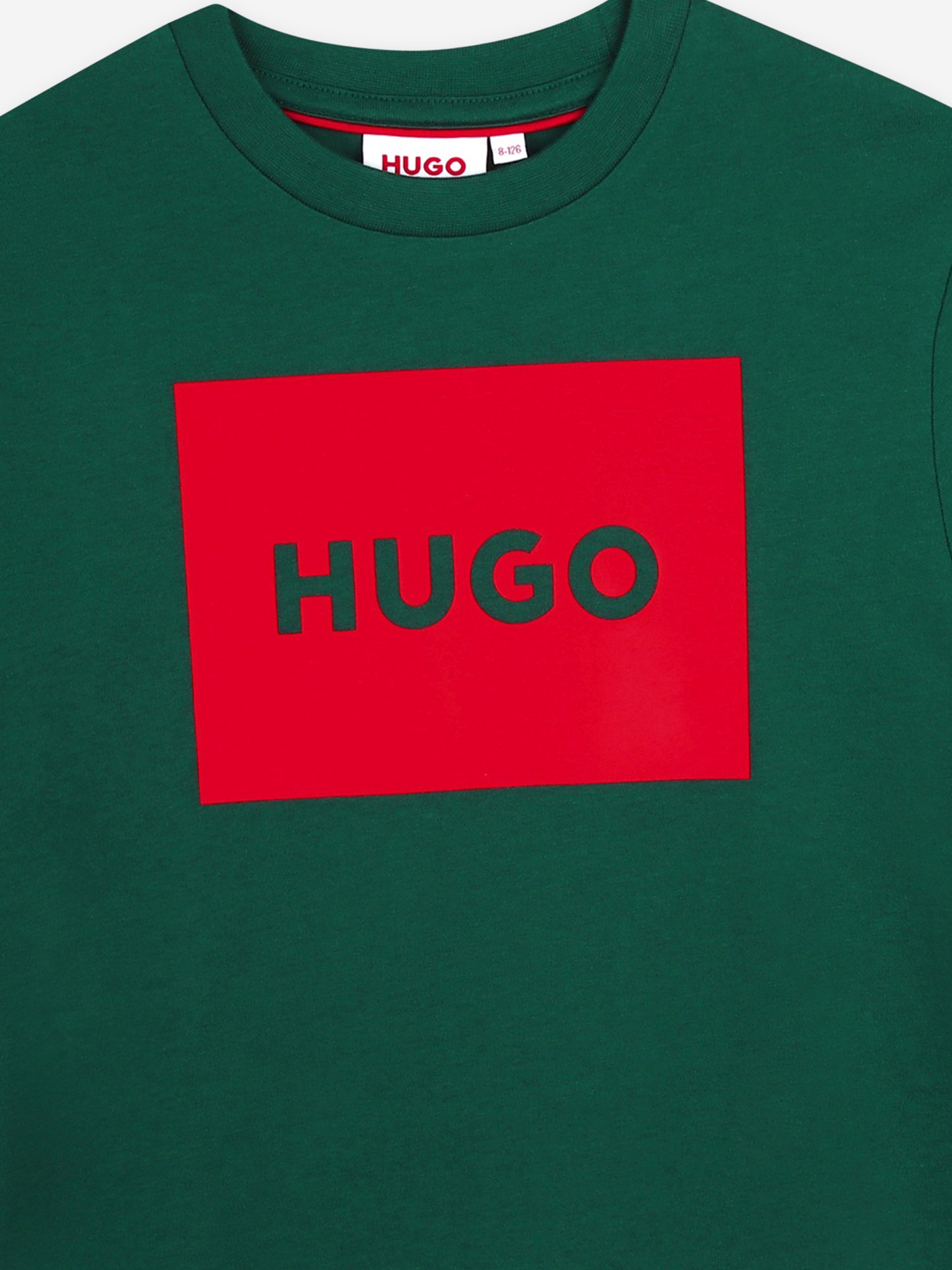 Hugo Boys Logo Print T-Shirt in Green