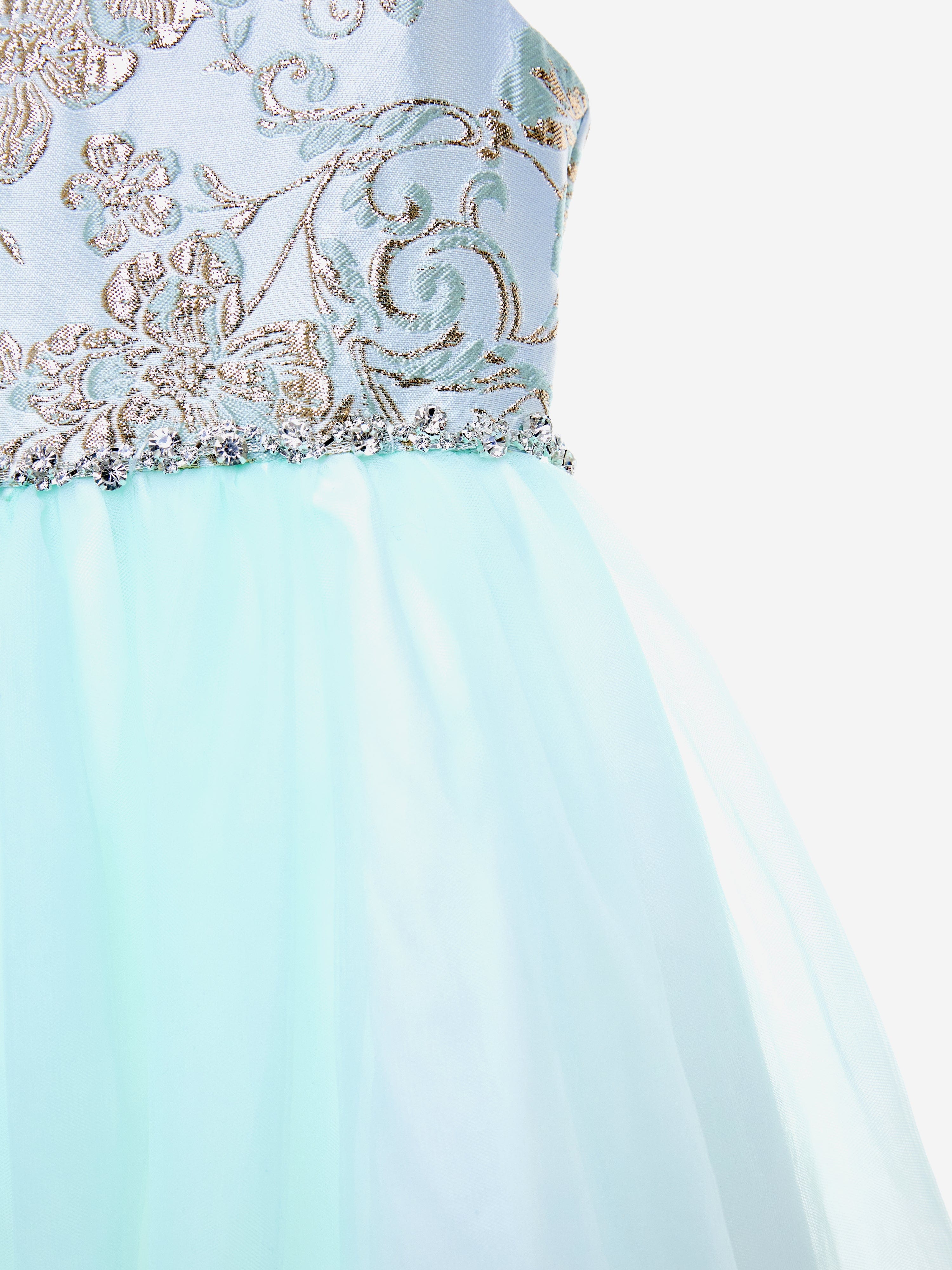 Girls Crystal Cascade Dress in Green