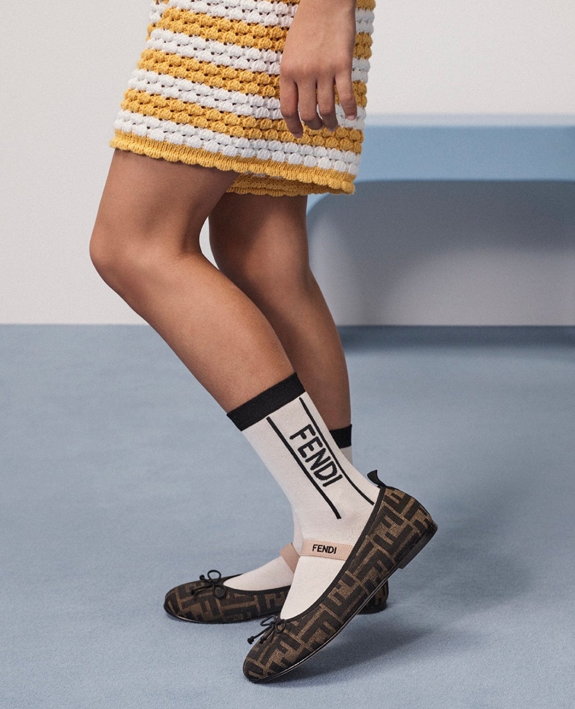 Fendi Girls FF Logo Ballerinas in Brown