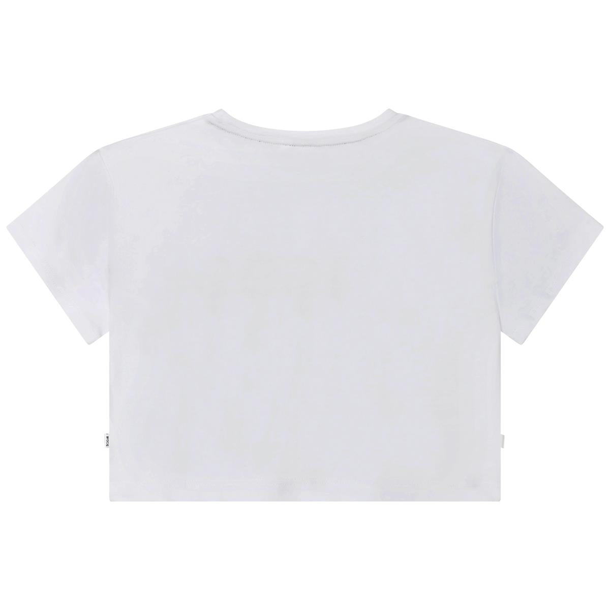Girls White Logo Cotton T-Shirt