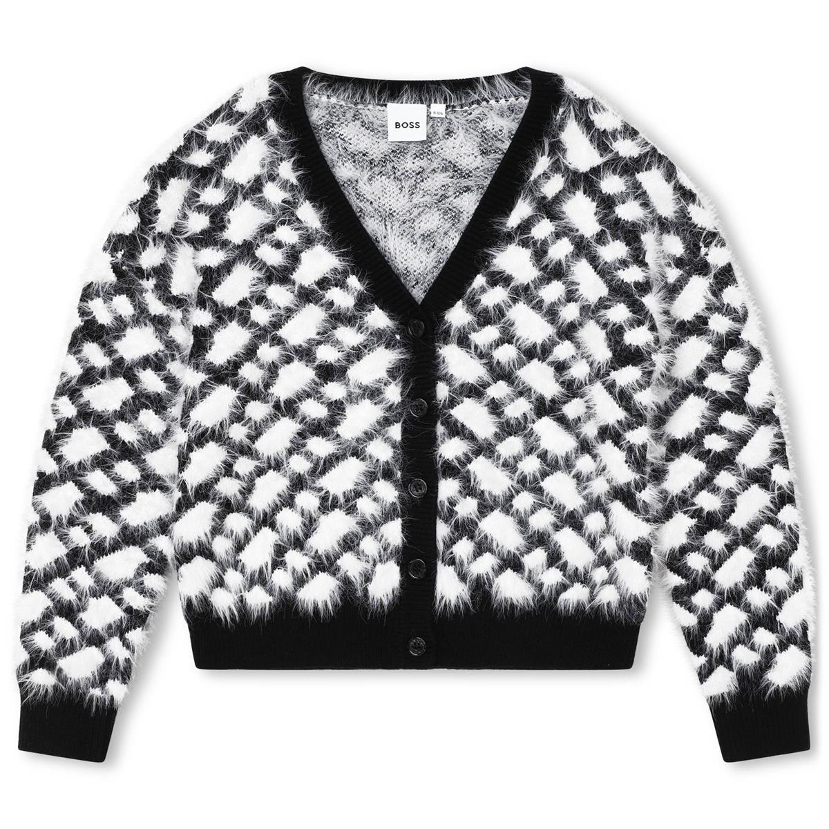 Girls Black Check Cardigan