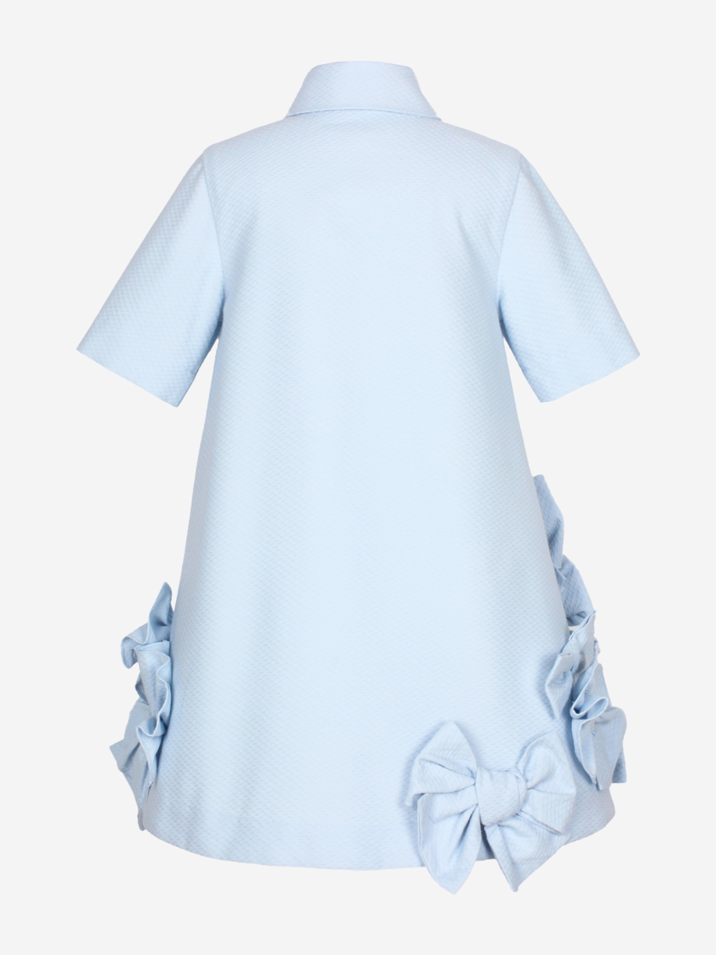 Jessie And James Girls Dotty Jacquard Bow Tie Dress in Blue
