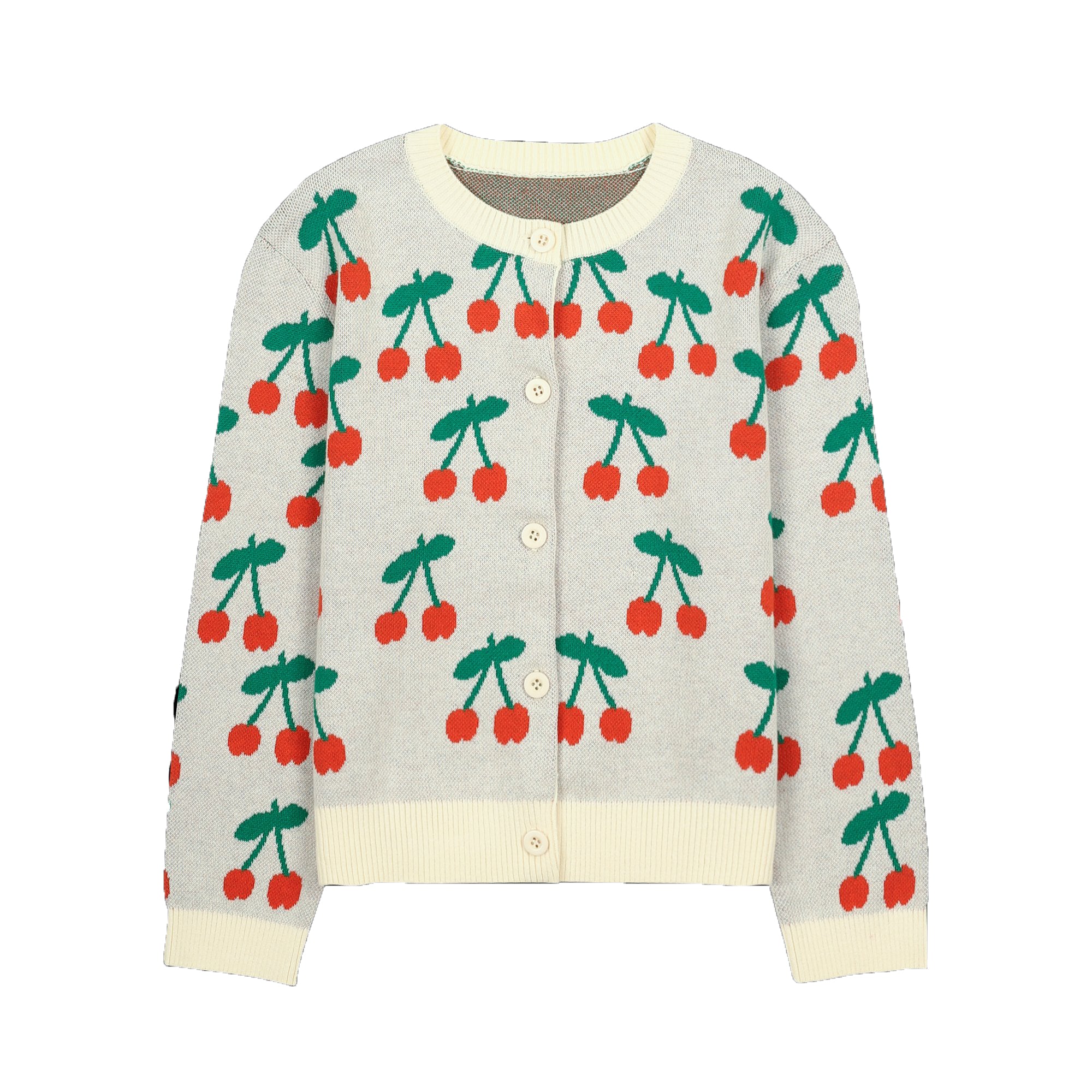Girls Ivory Cherry Cotton Cardigan