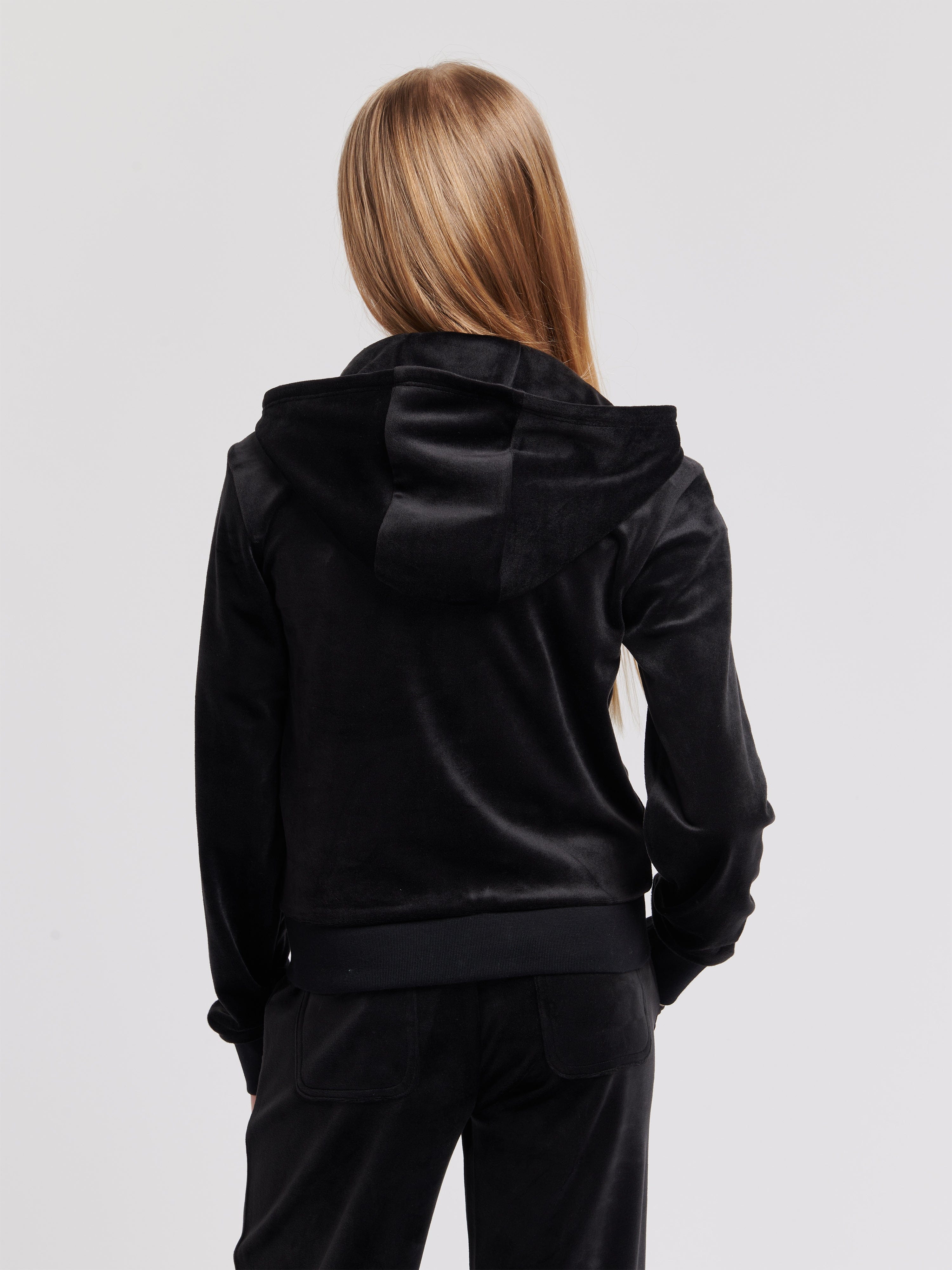 Juicy Couture Girls Diamante Logo Zip Up Top in Black