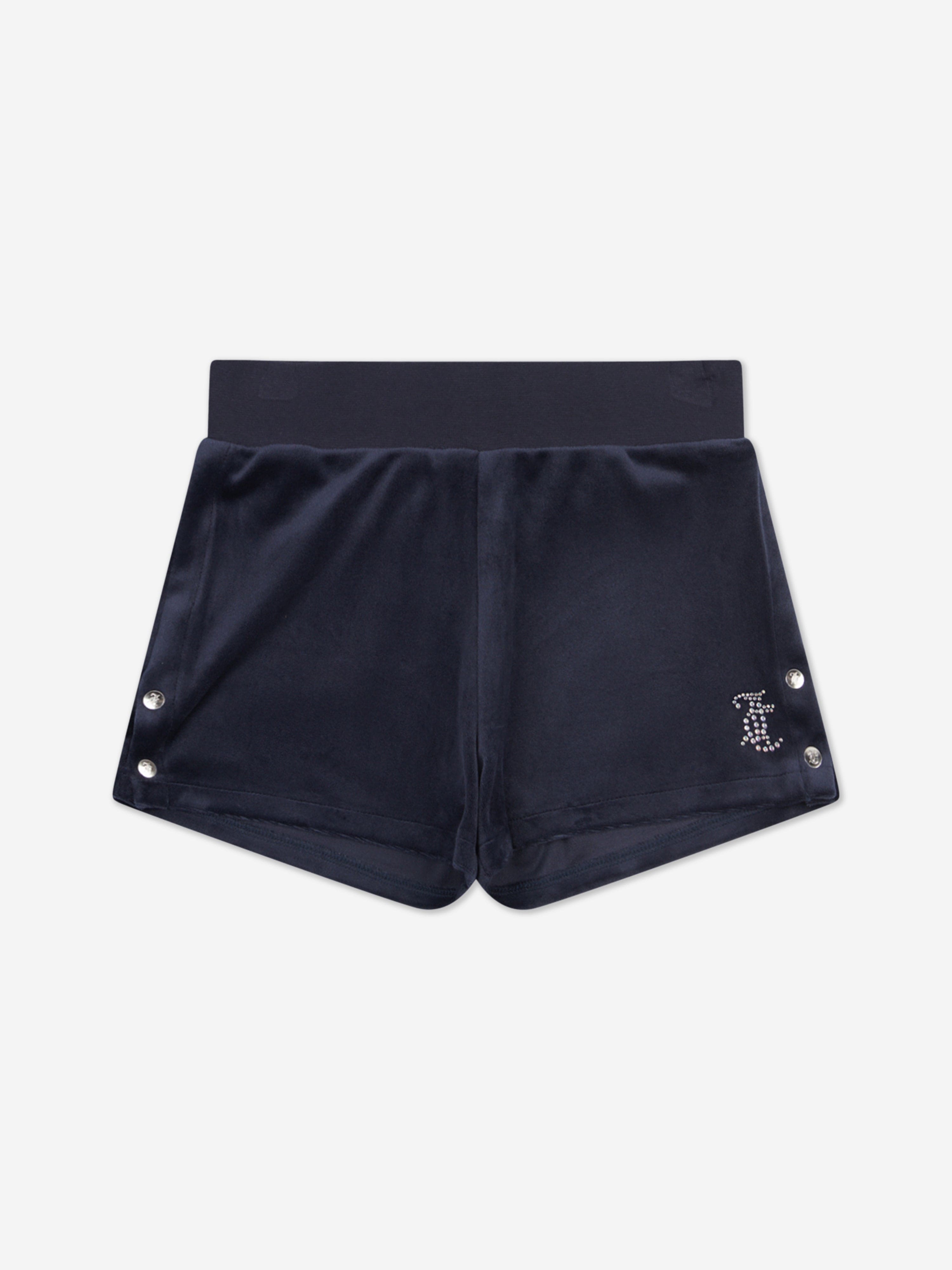 Girls Boxy T-Shirt and Velour Popper Shorts Set in Navy