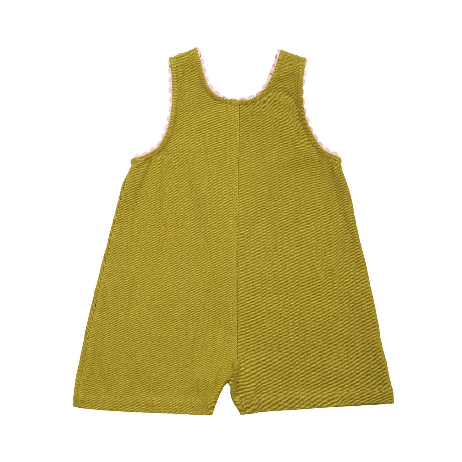 Girls Olive Embroidered Cotton Jumpsuit