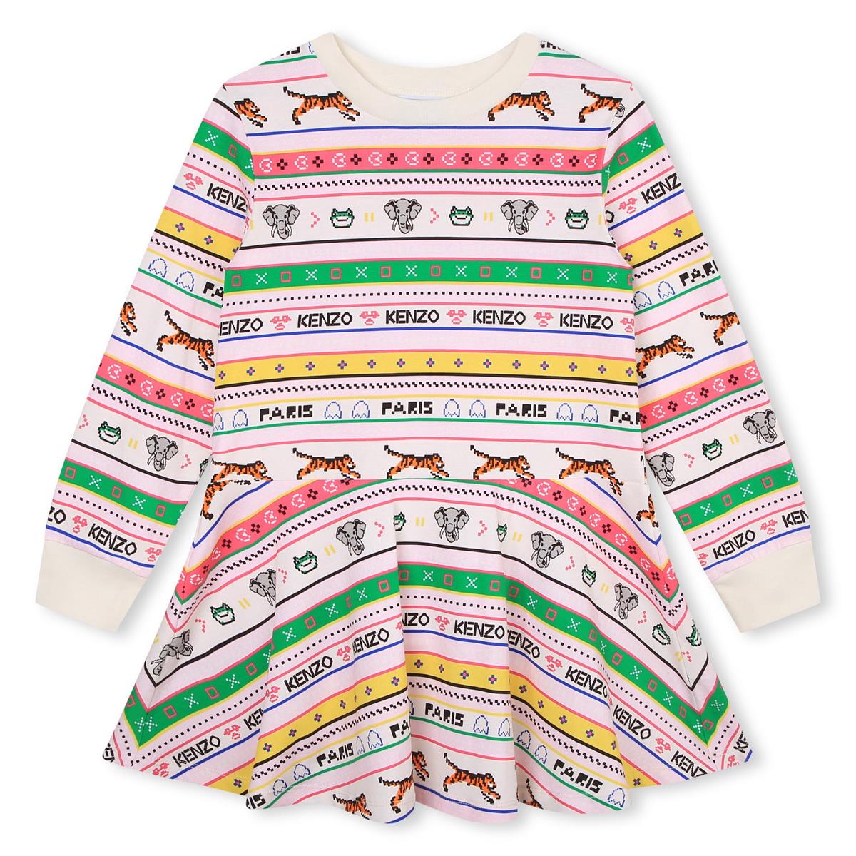 Girls Beige Printed Cotton Dress