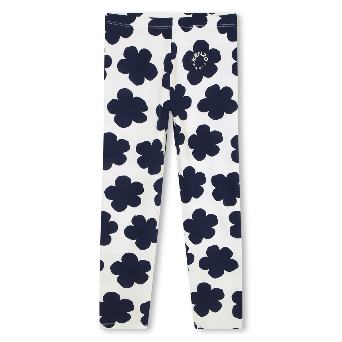 Girls White Flower Leggings