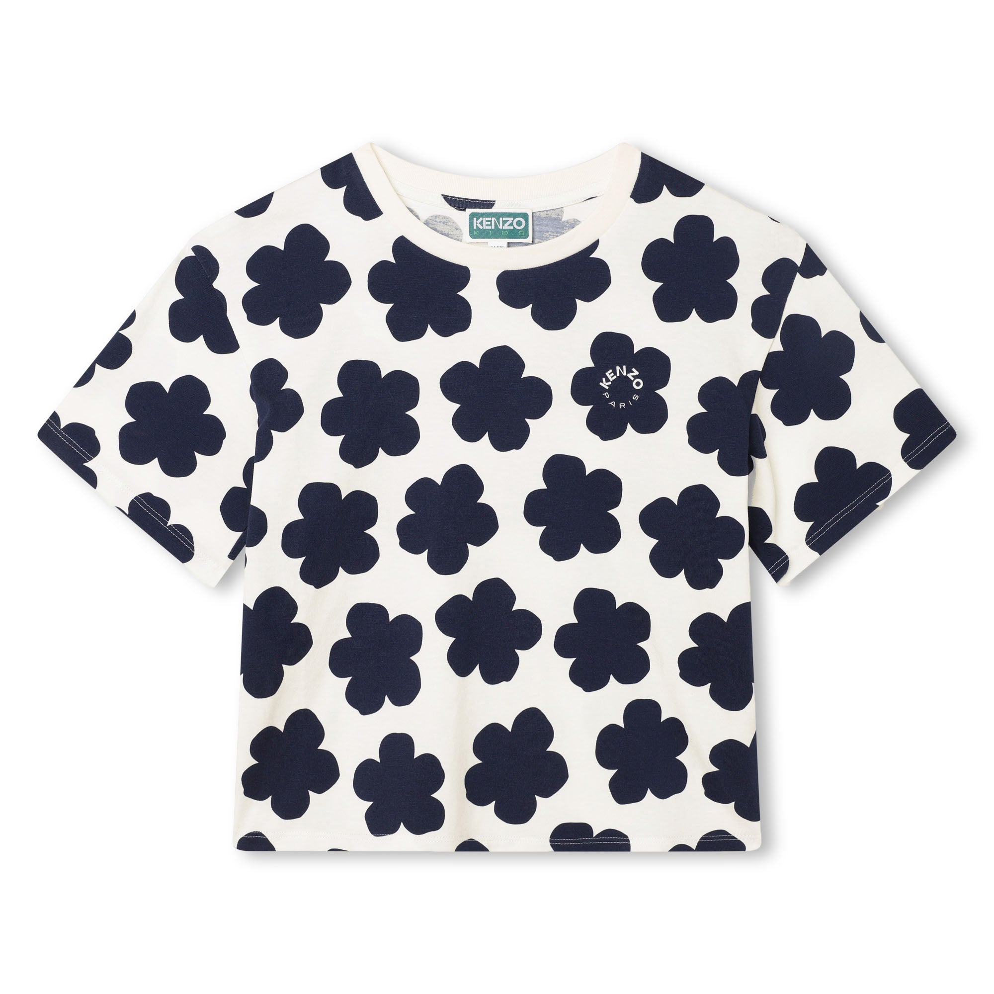 Girls White Flower Cotton T-Shirt