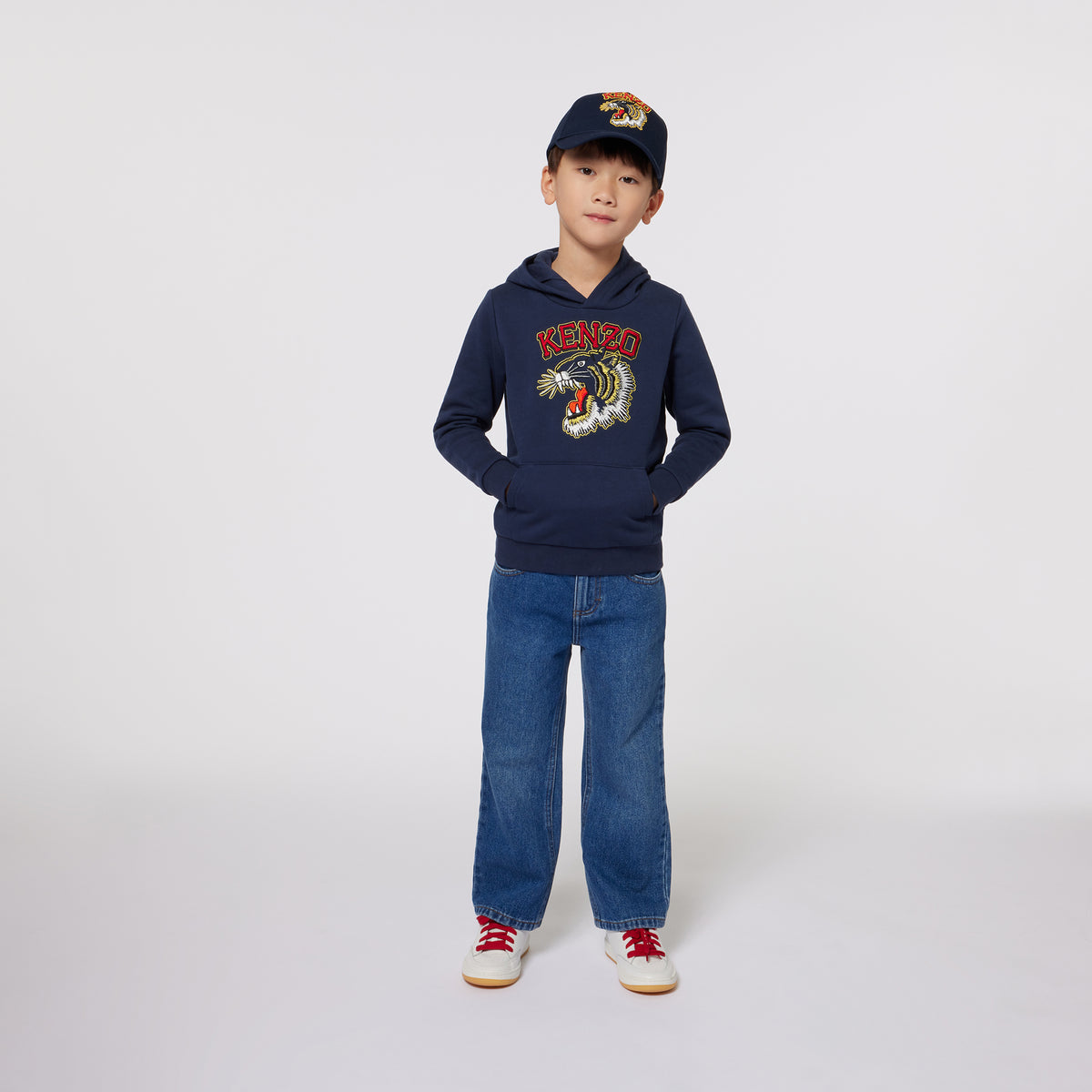 Sweat-shirt à capuche en coton bleu marine motif tigre pour garçons