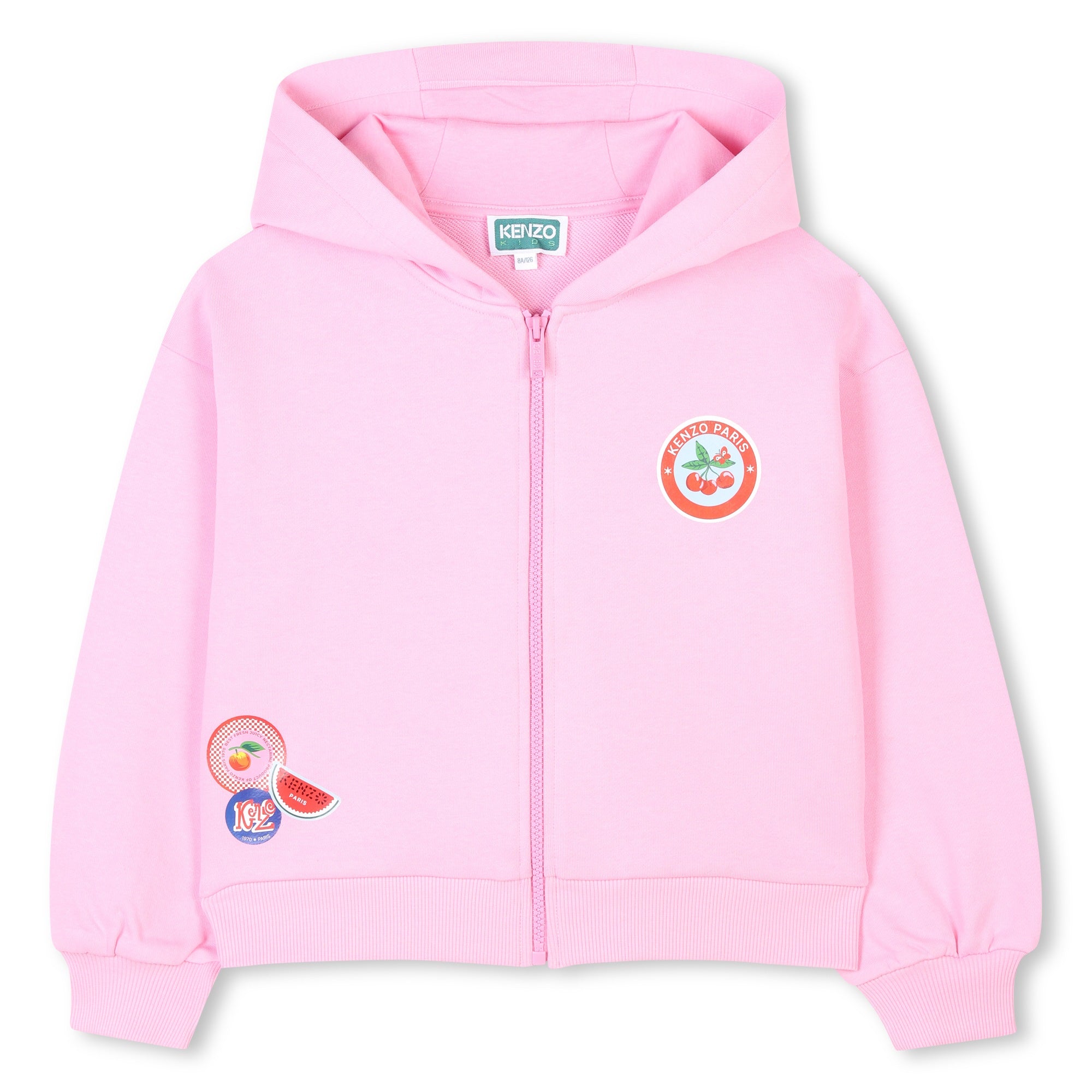 Girls Pink Print Logo Cotton Zip-Up Top