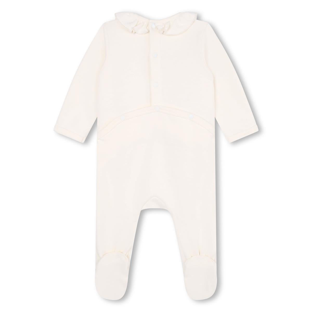Baby Girls White Printed Cotton Babysuit