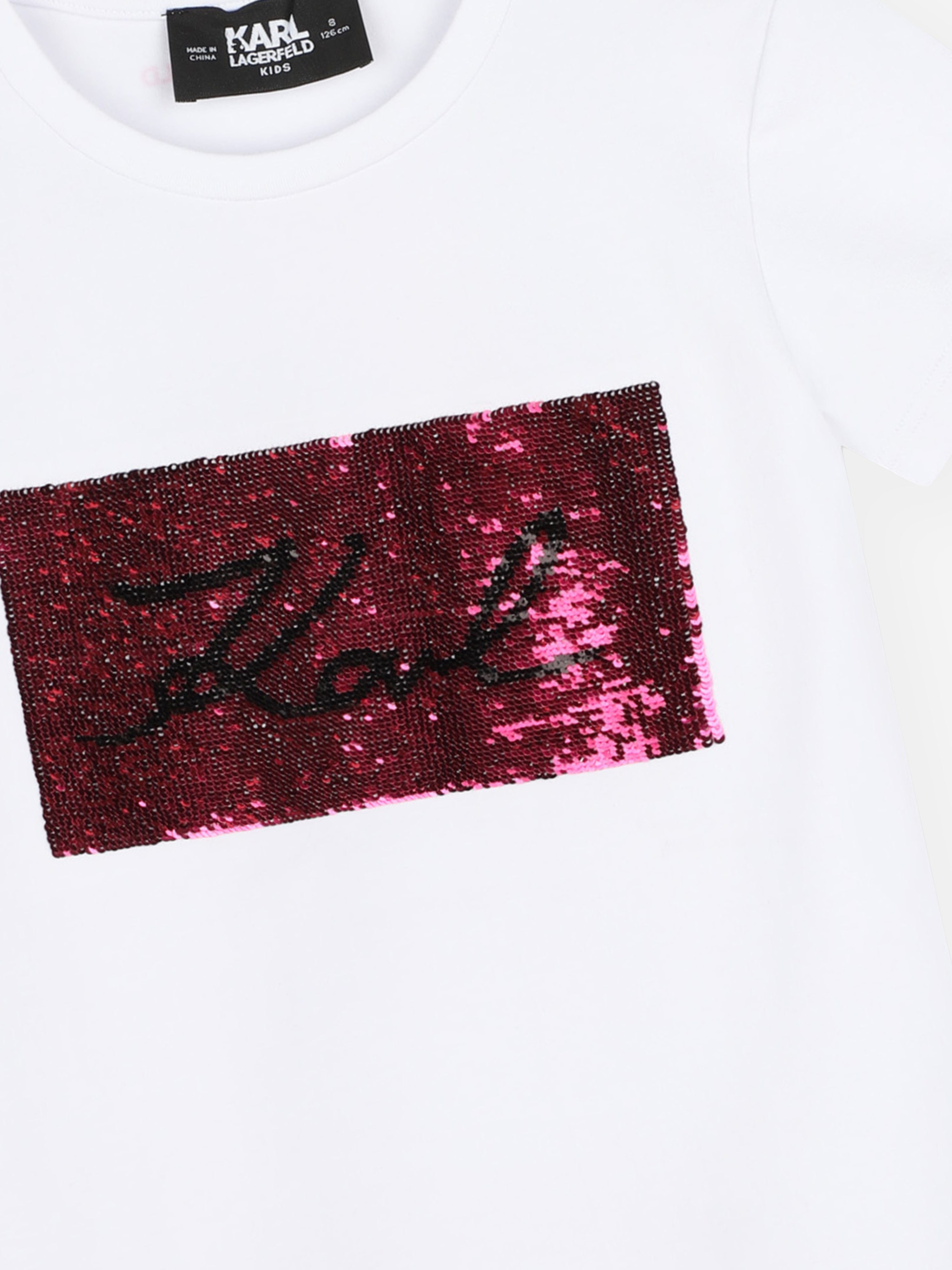 Karl Lagerfeld Girls Signature Logo T-Shirt in White