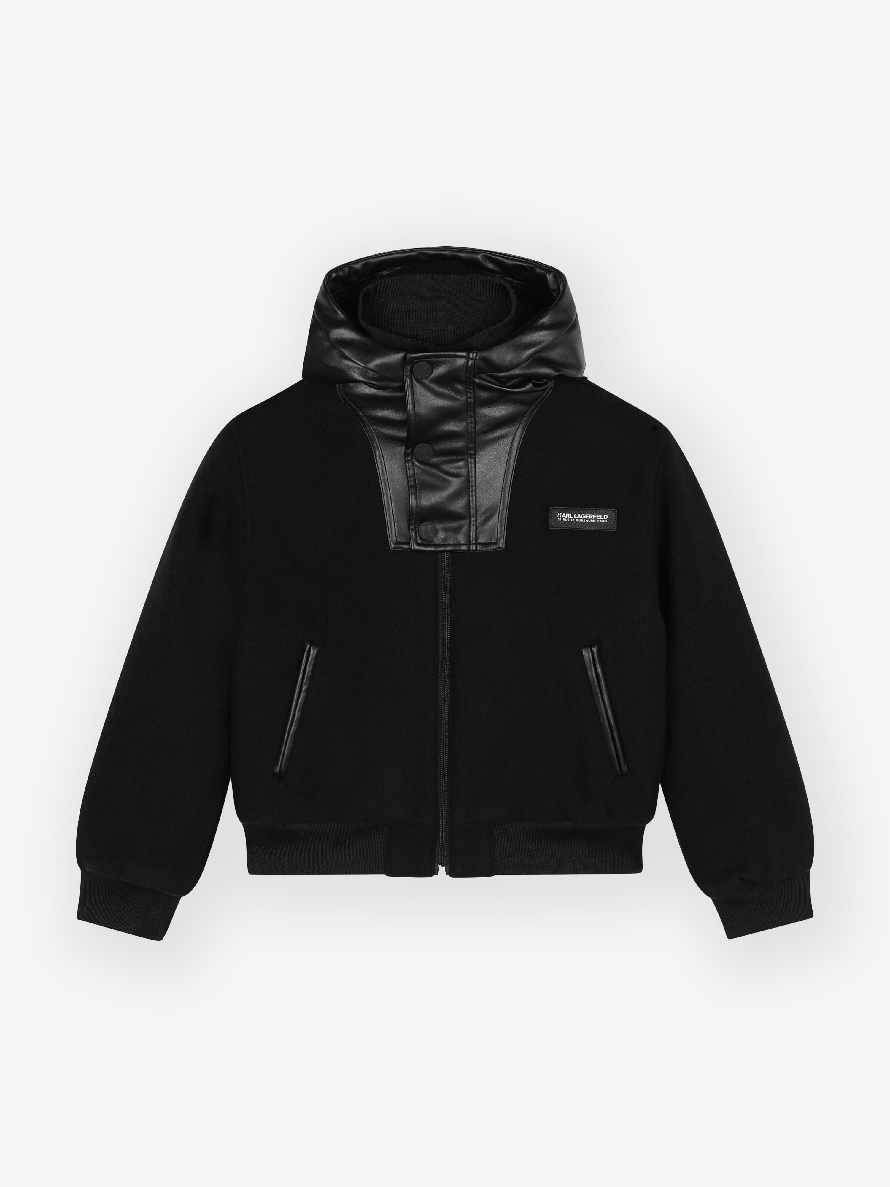 Karl Lagerfeld Boys Mixed Fabric Hooded Jacket in Black