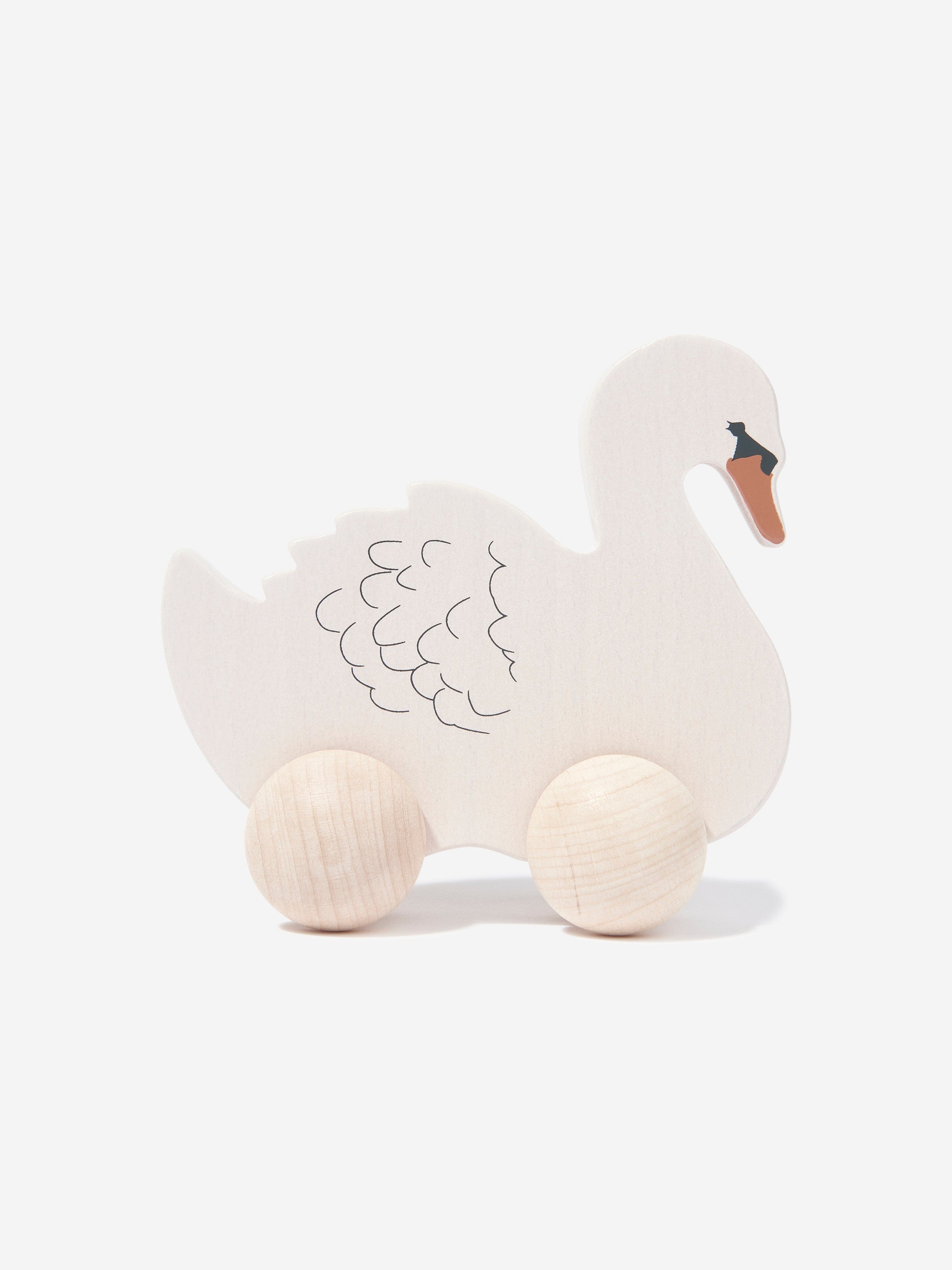 Konges Sløjd Baby Rolling Swan Wooden Toy in Ivory