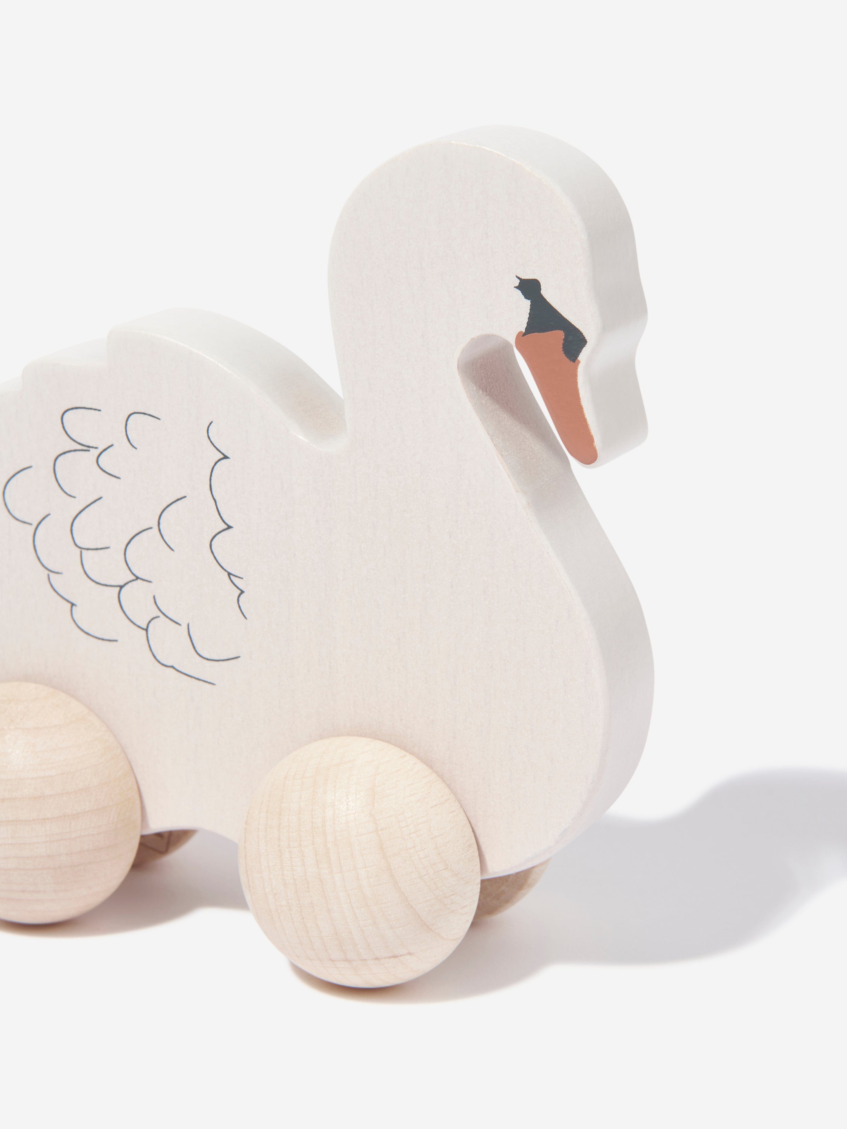 Konges Sløjd Baby Rolling Swan Wooden Toy in Ivory