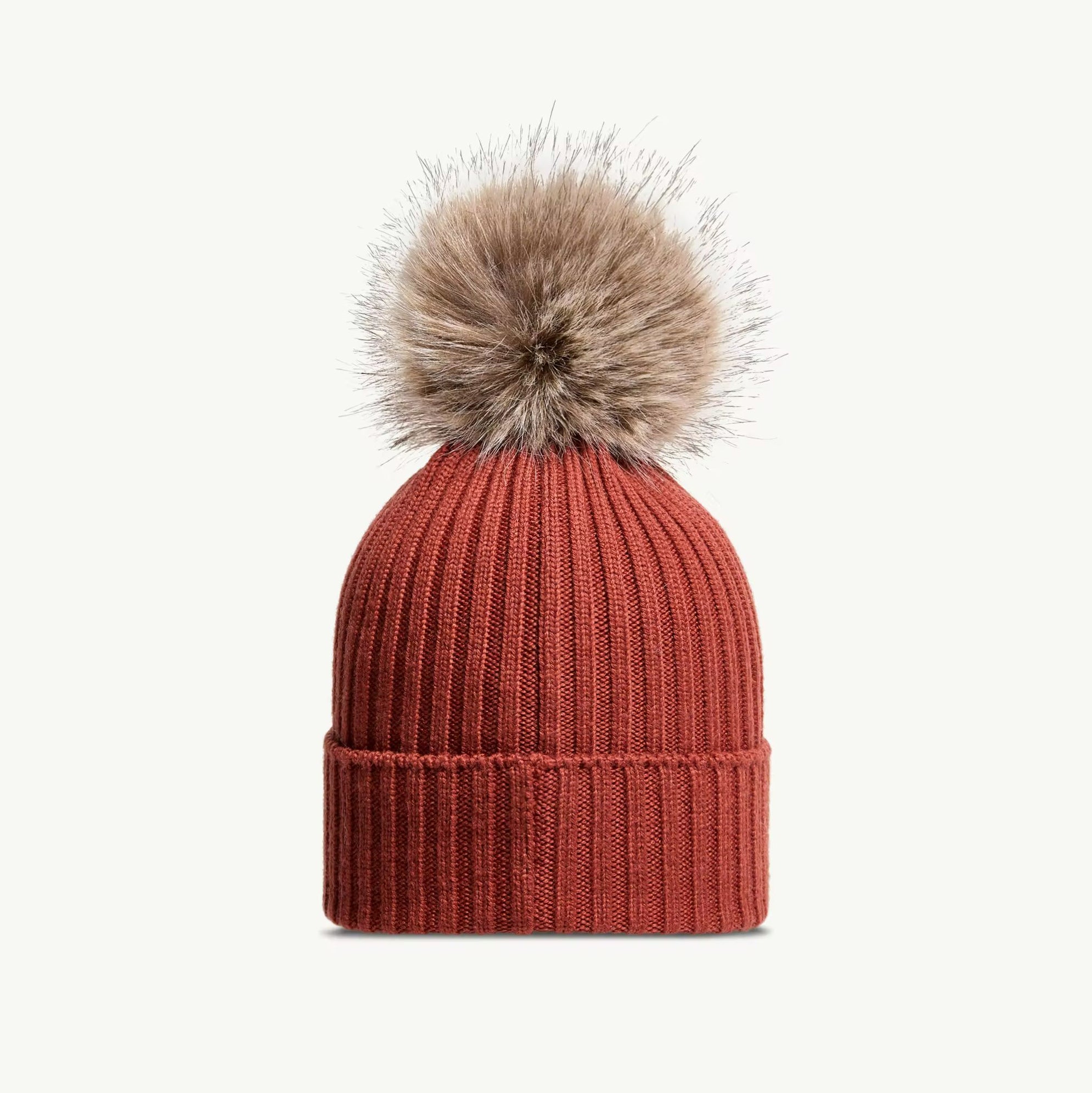 Girls Orange Wool Pom-Pom Hat