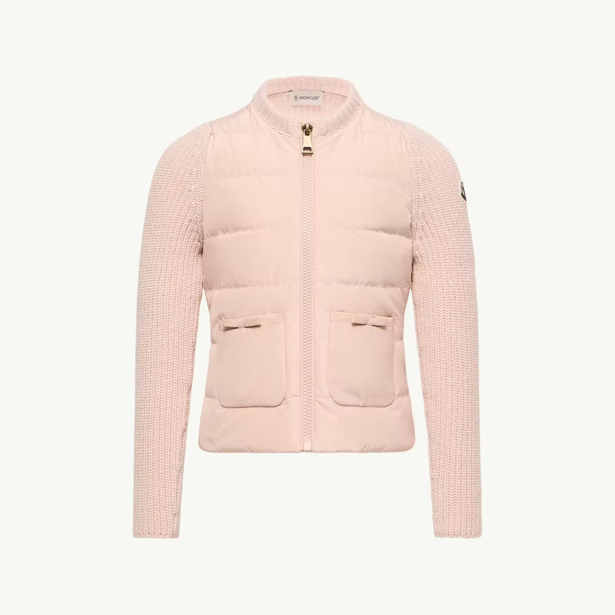 Girls Light Pink Padded Down Zip-Up Top