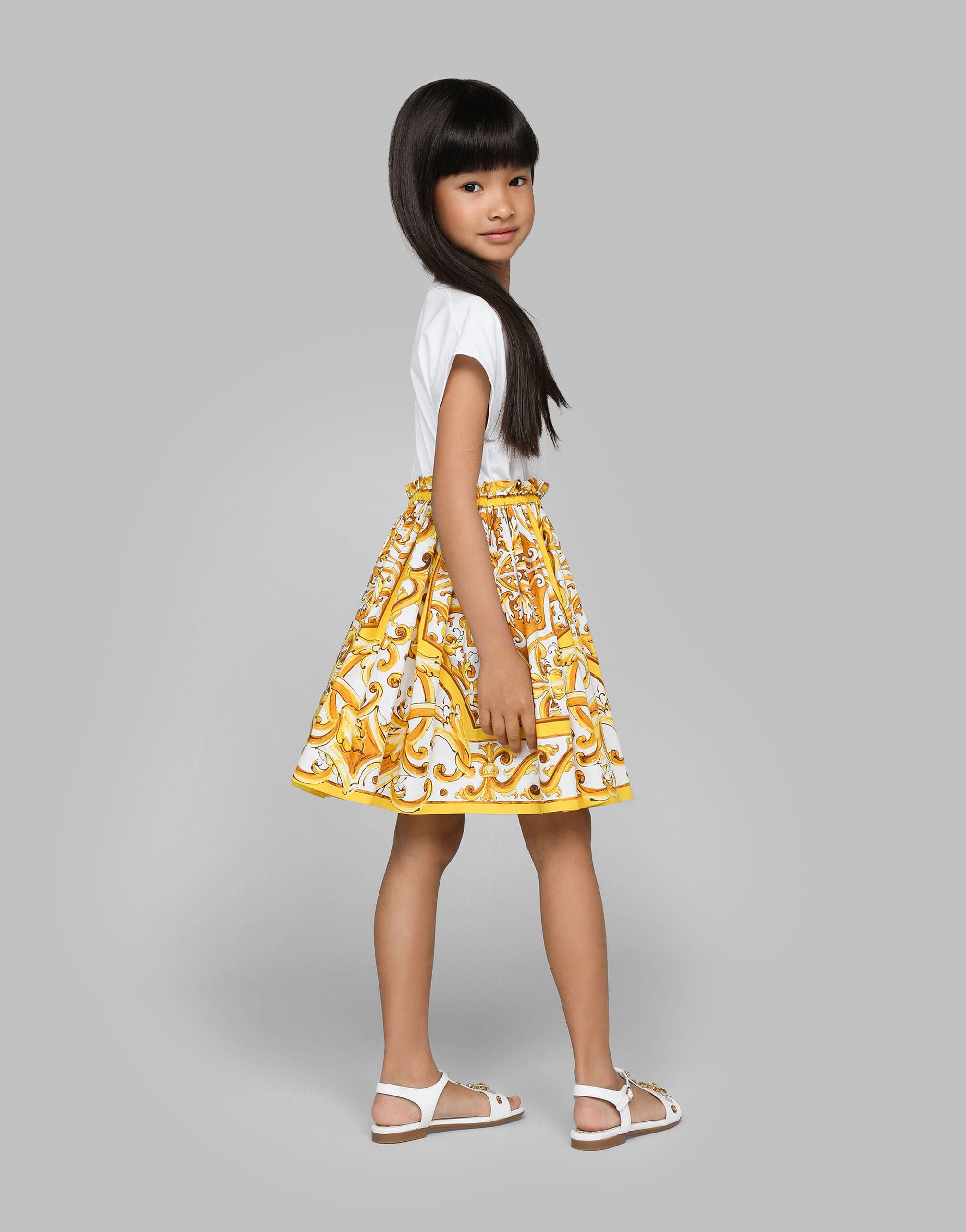 Dolce & Gabbana Girls Cotton Maiolica Dress in Multicolour
