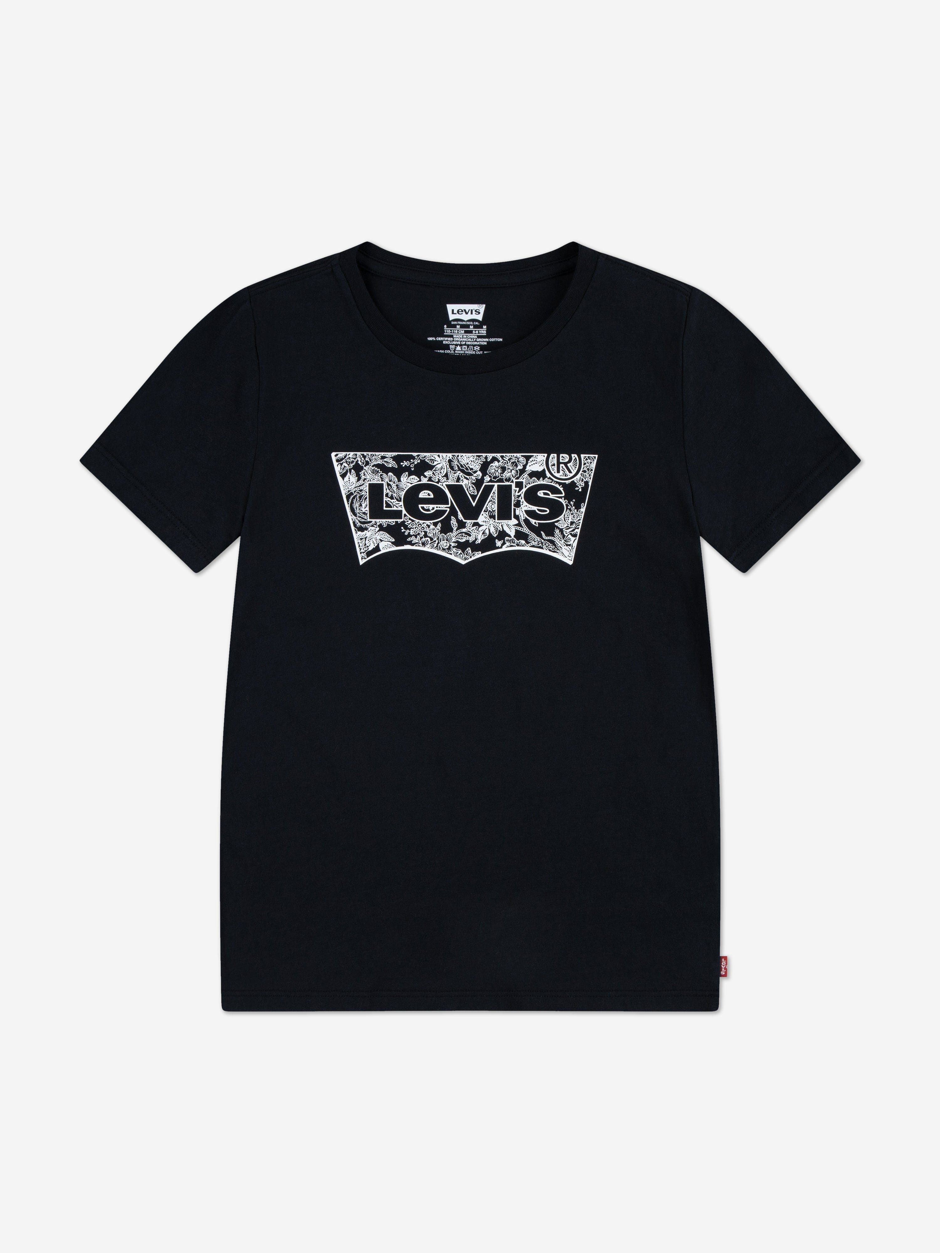Girls Floral Batwing T-Shirt in Black