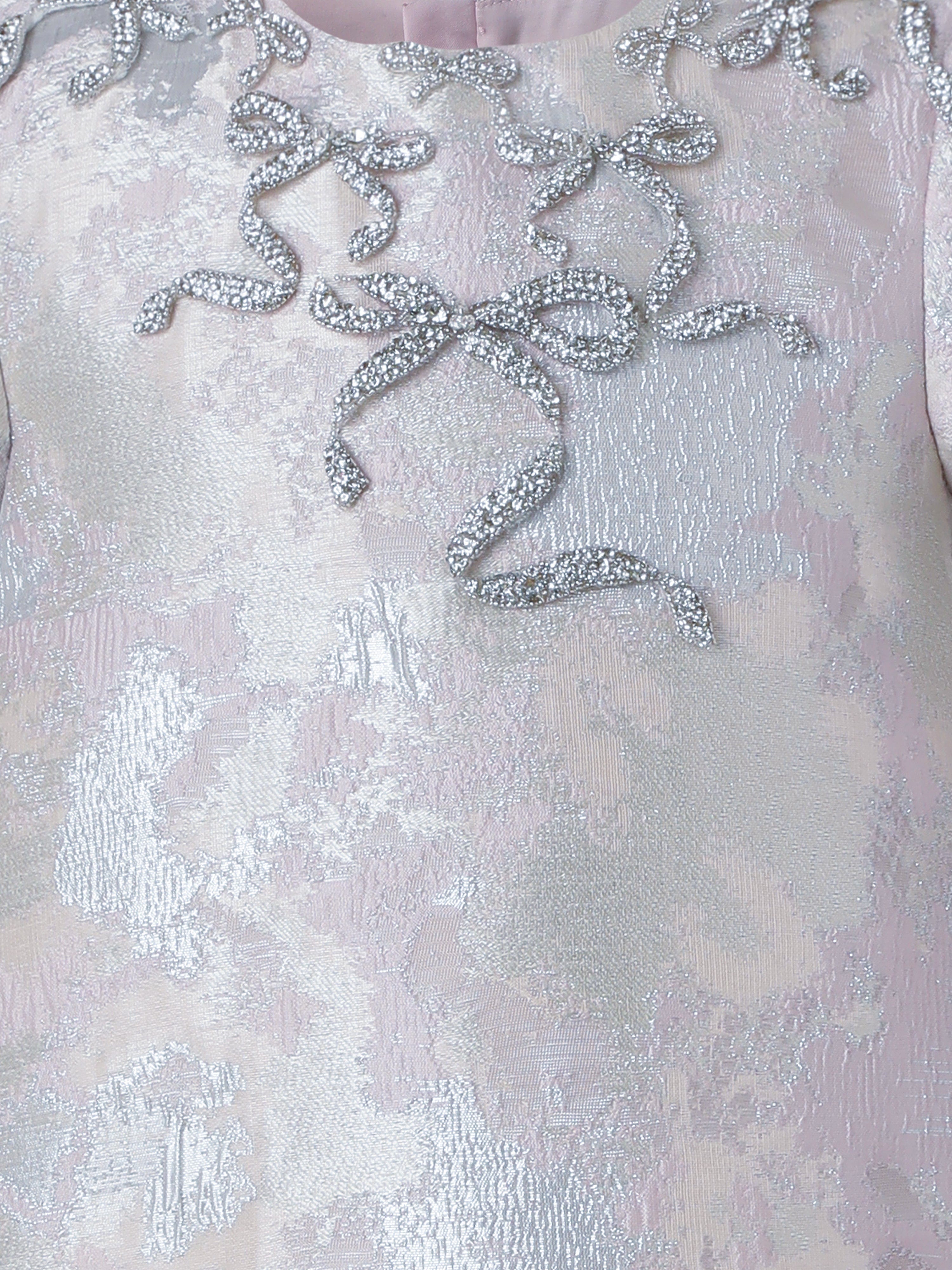 Girls Elodie Brocade Feather Trim Dress in Pink