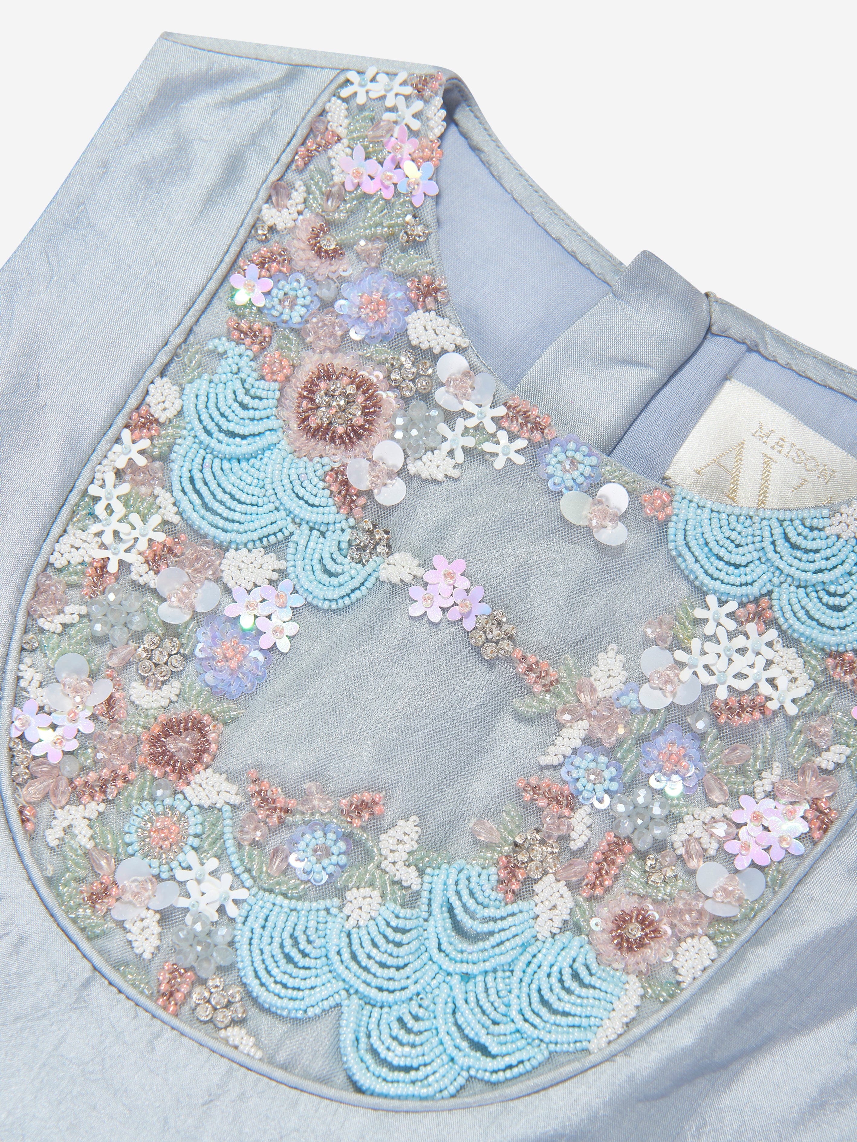 Girls Seraphine Satin Embellished Dress in Blue