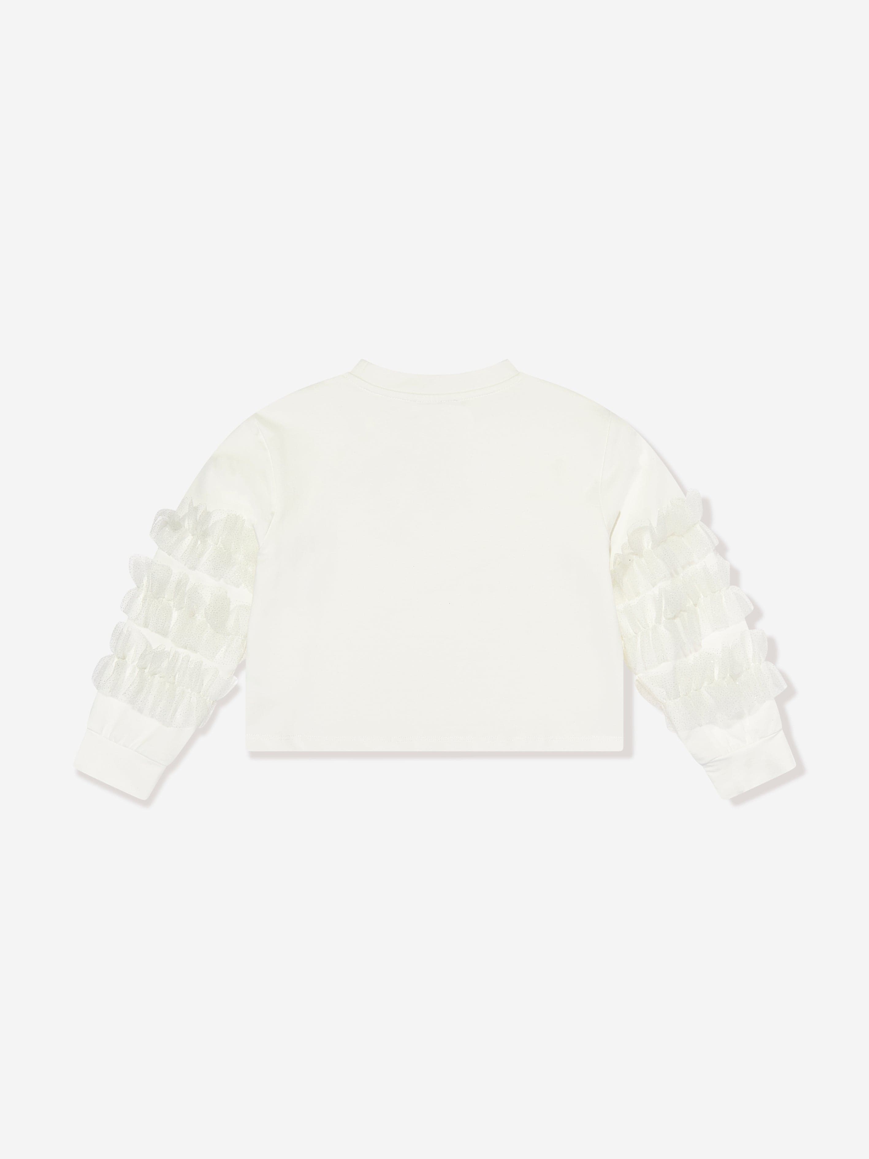 Mama Luma Girls Organza Detailed Sleeve Sweatshirt in White