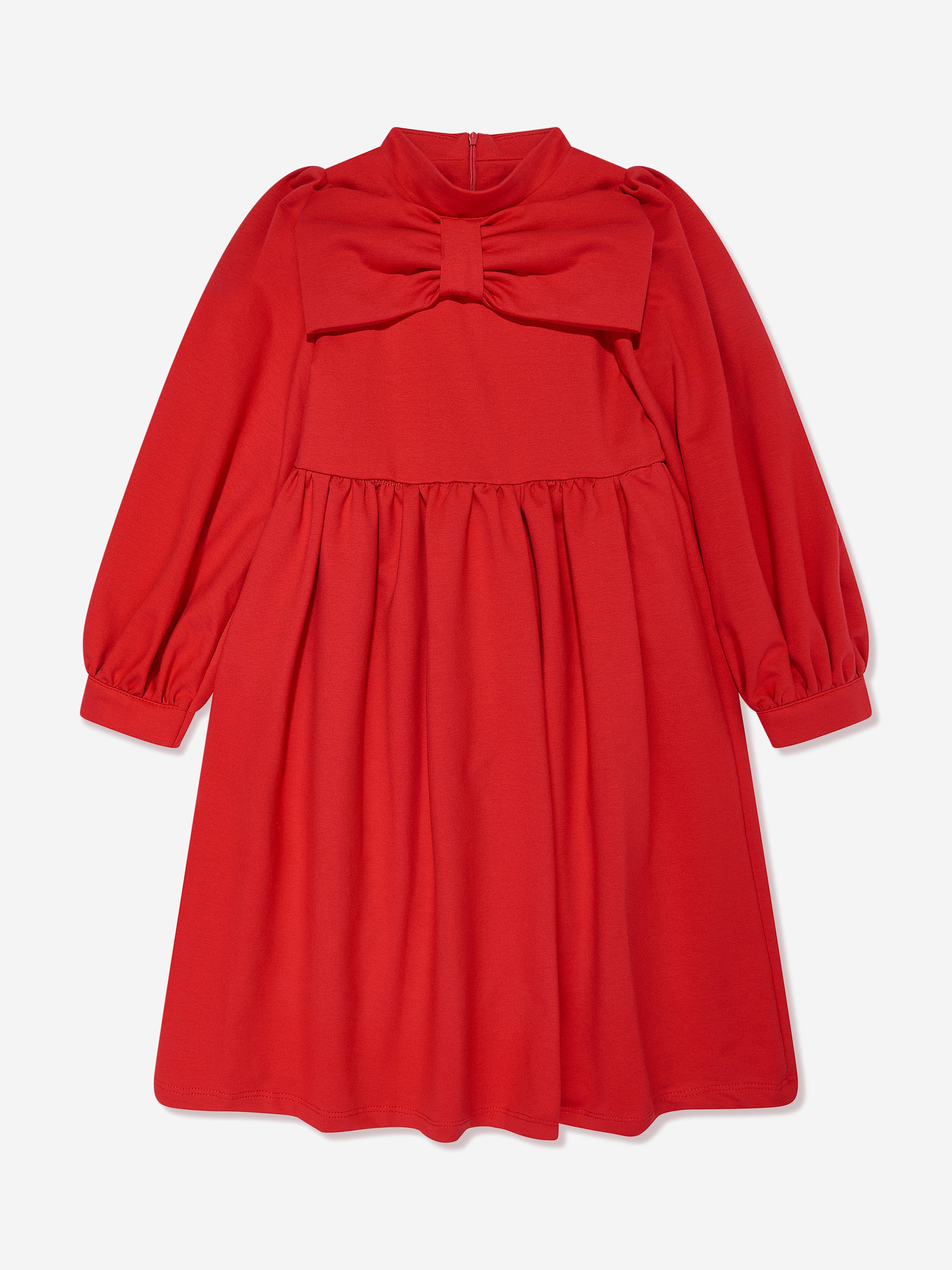 Mama Luma Girls Pleated Bow Dress in Red