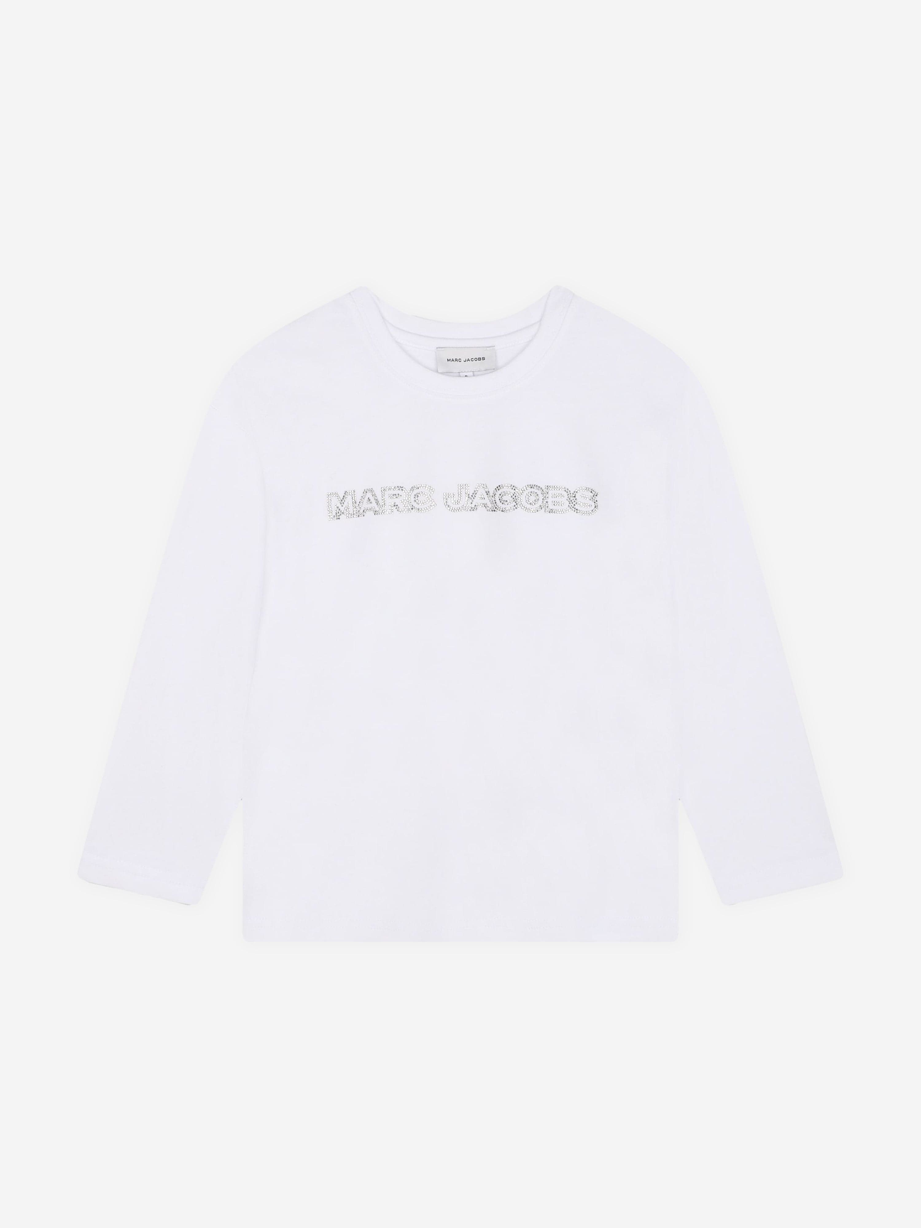 MARC JACOBS Girls Long Sleeve Diamante Logo T-Shirt in White