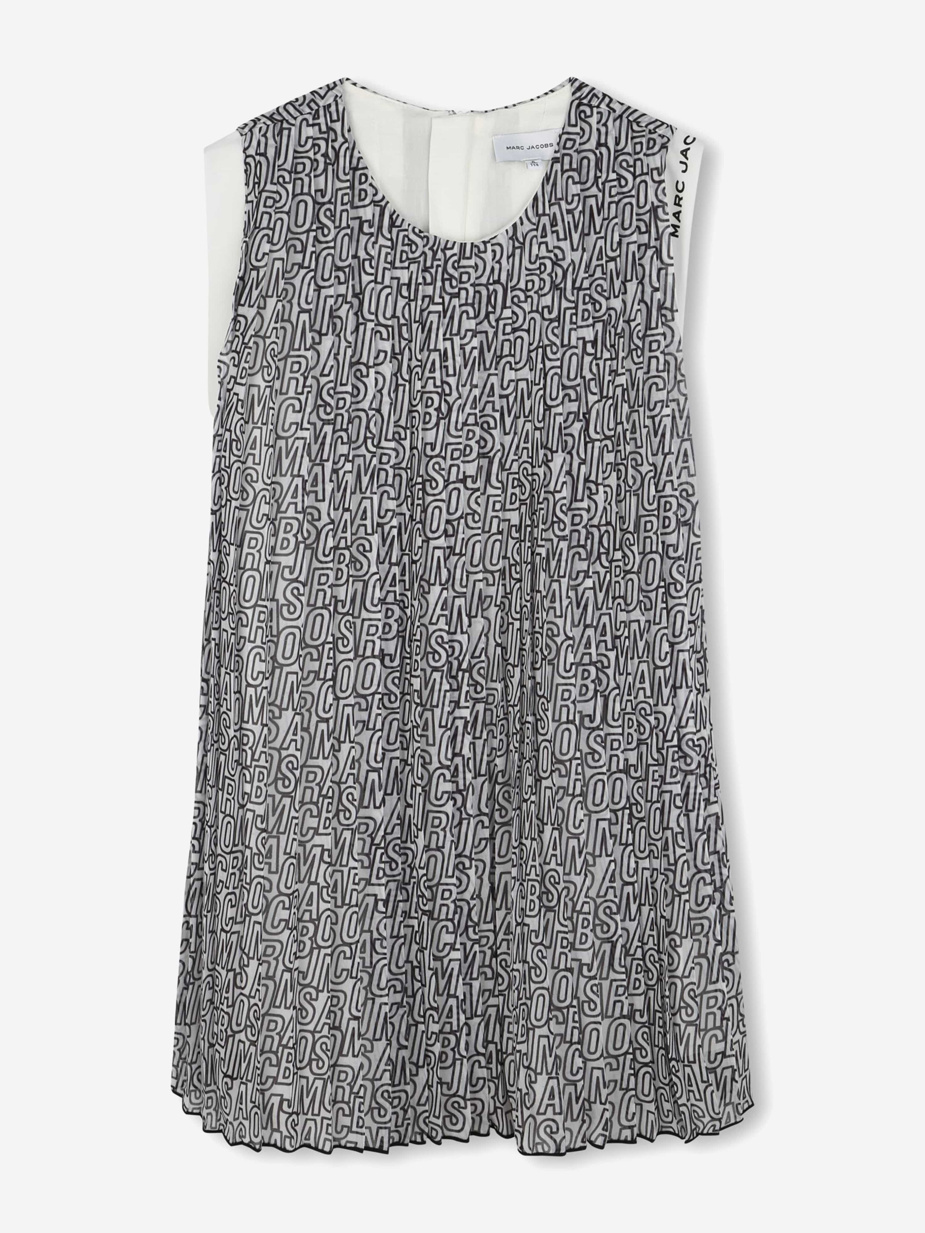 Girls Crepe Pleated Logo Dress in Black