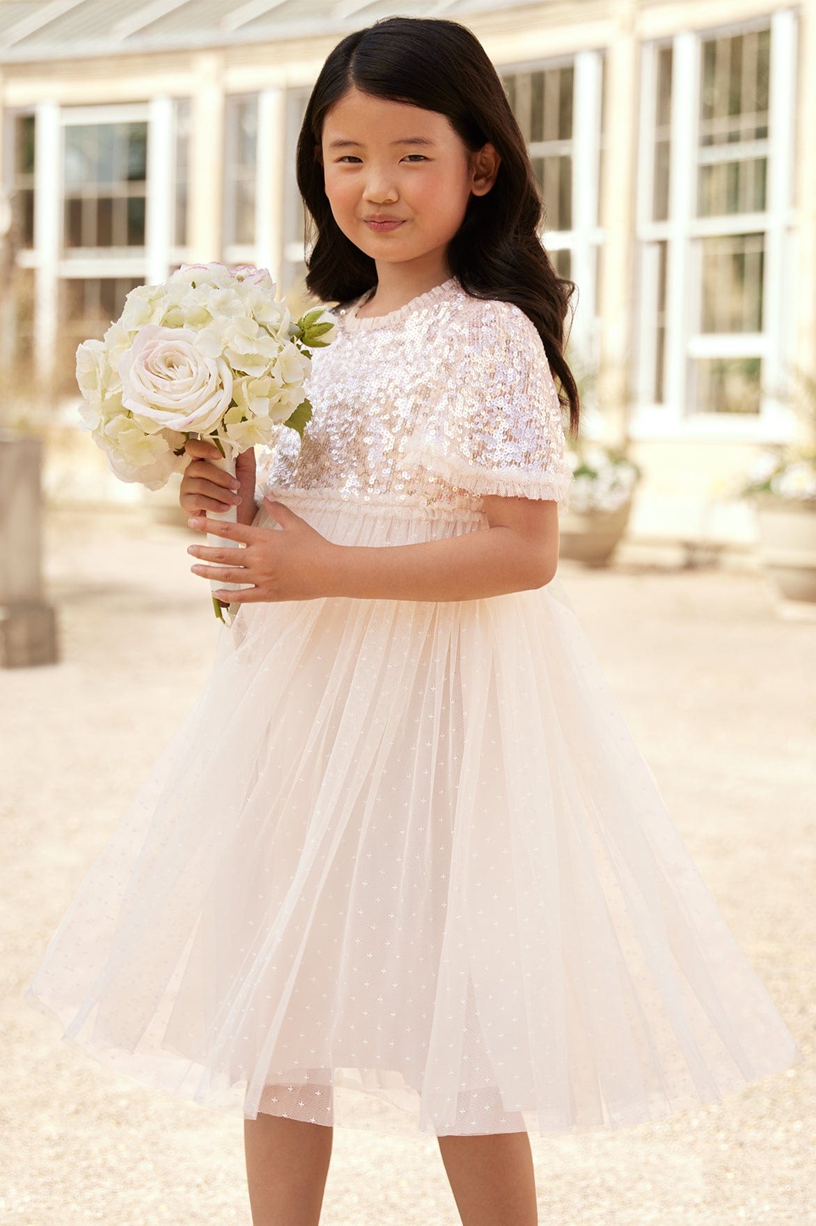 Needle & Thread Girls Mila Gloss Bodice Dress in Cream