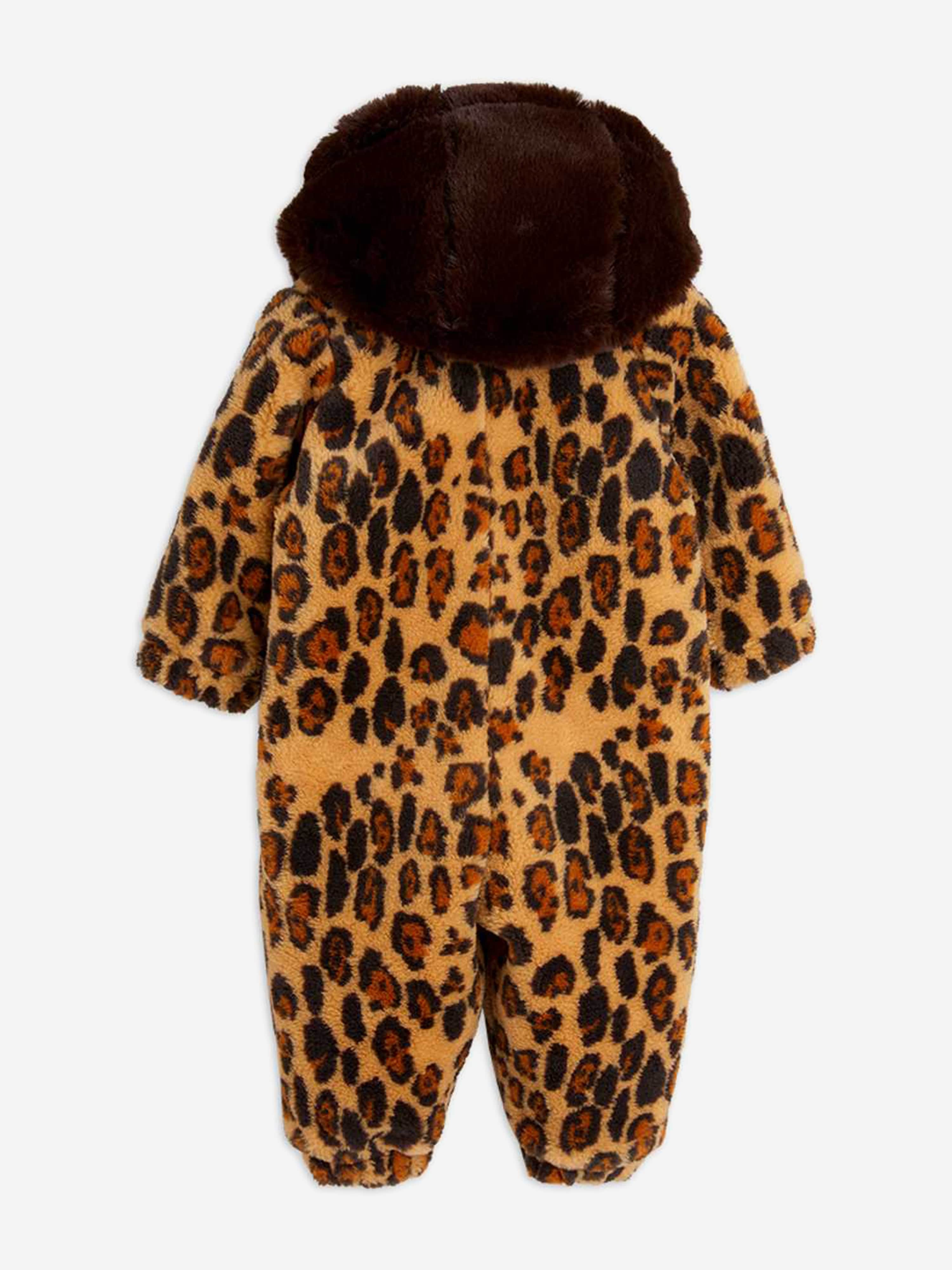 Baby Girls Leopard Faux Fur Pramsuit in Brown