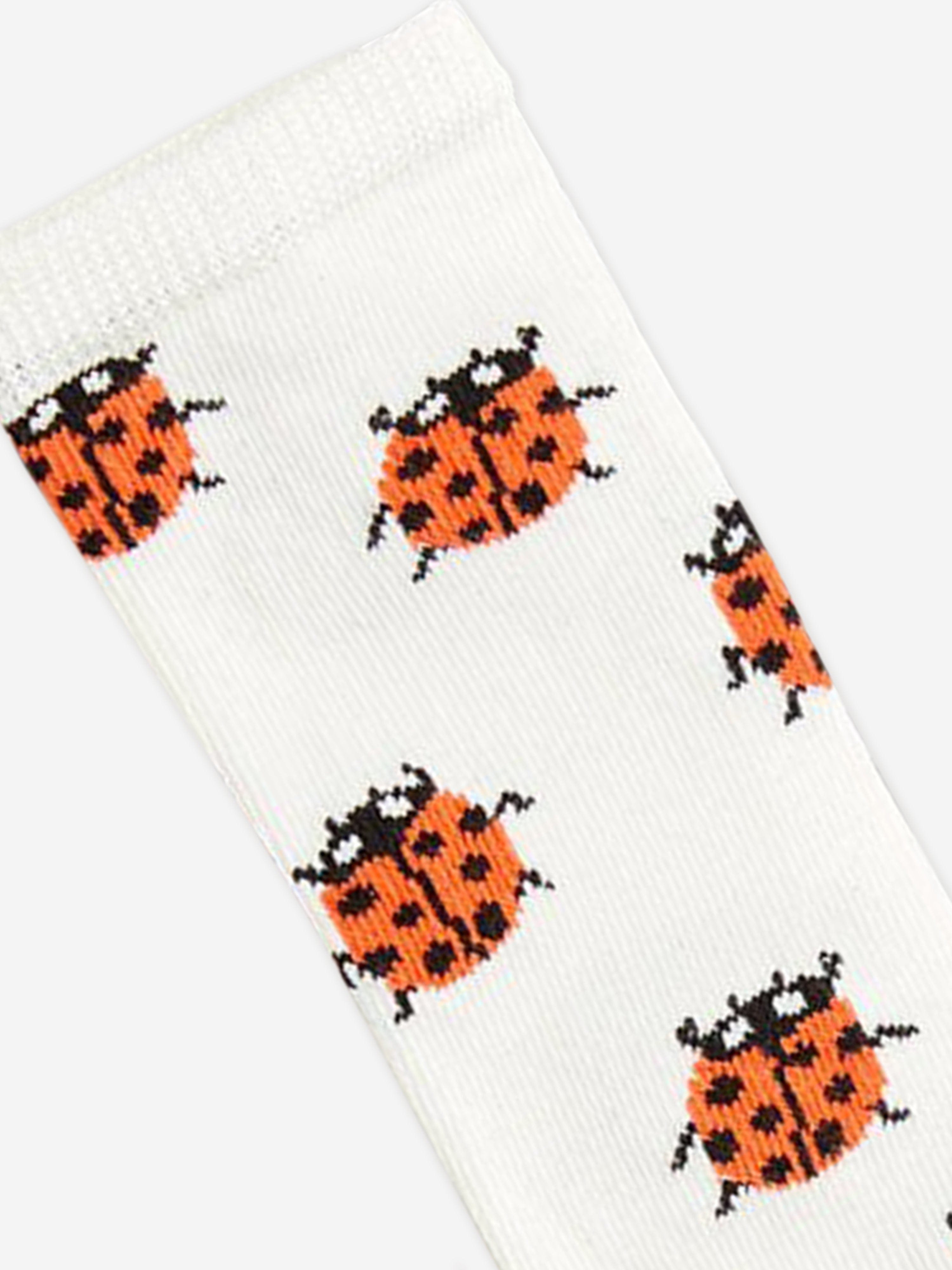 Girls Ladybugs Knee-High Socks in White