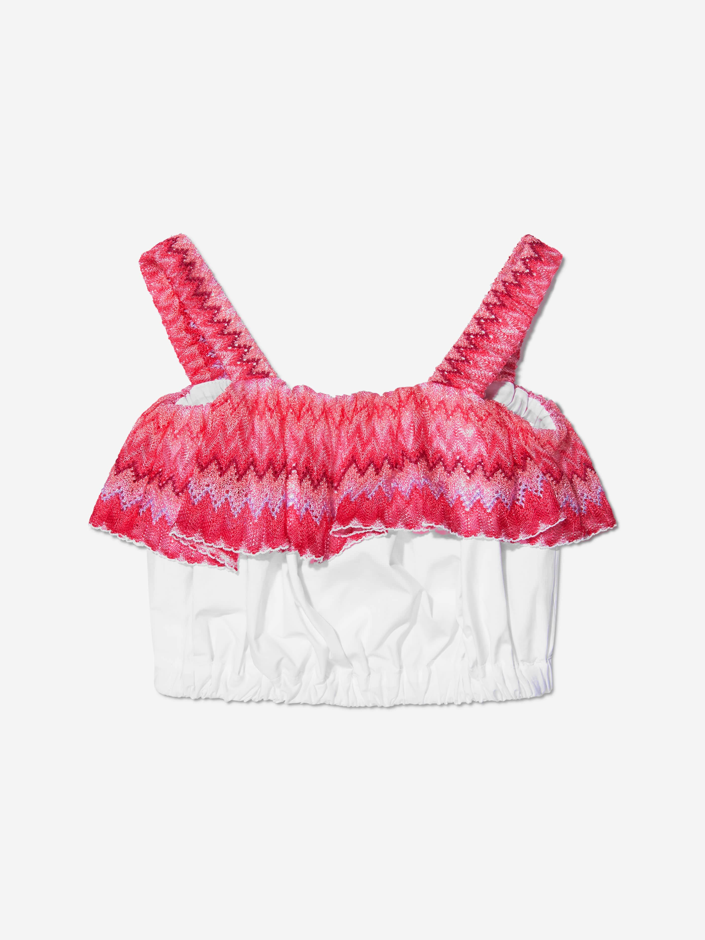 Missoni Girls Zig Zag Ruffle Trim Top in White