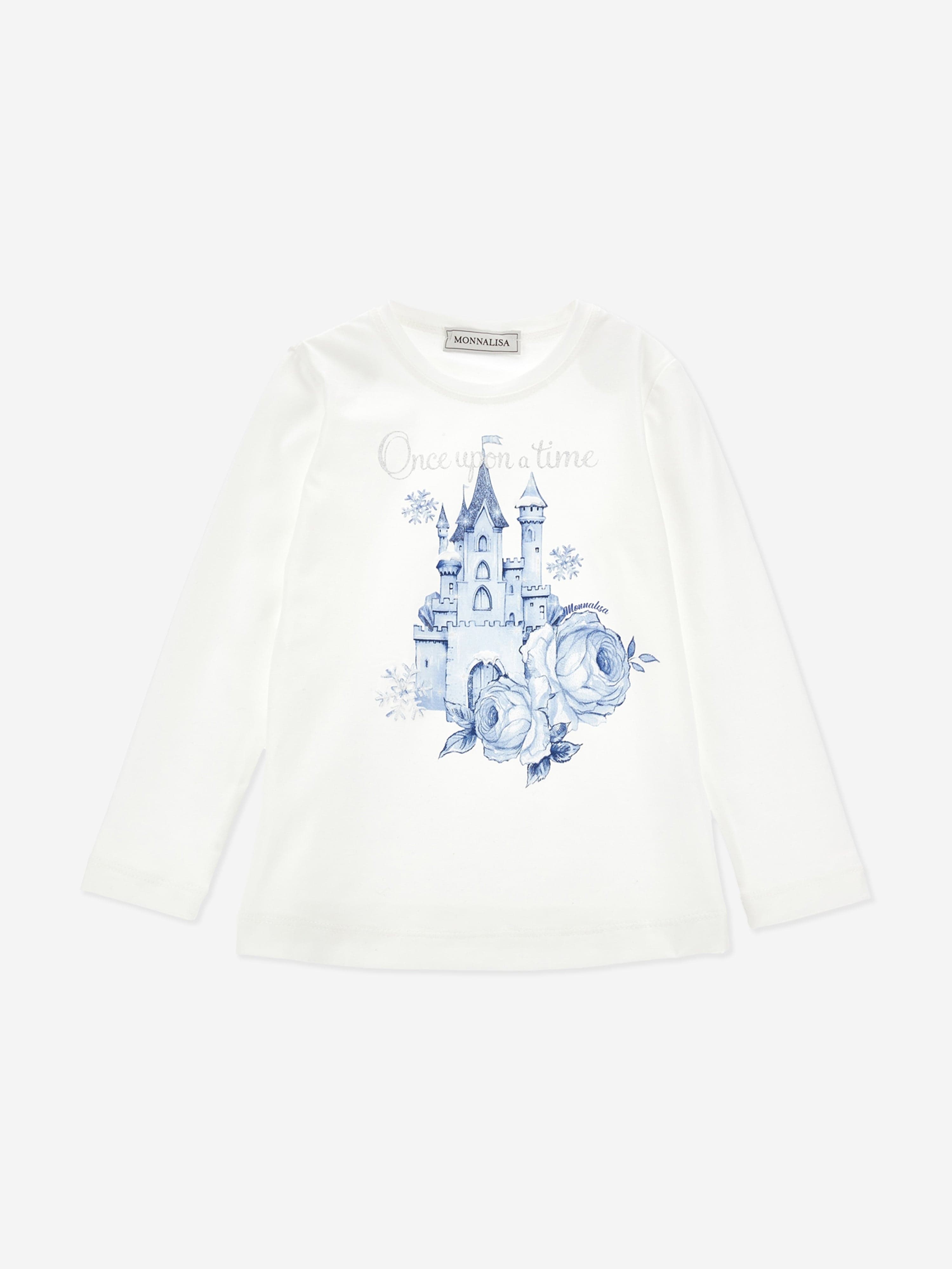 Monnalisa Girls Long Sleeve Frozen Castle T-Shirt in White