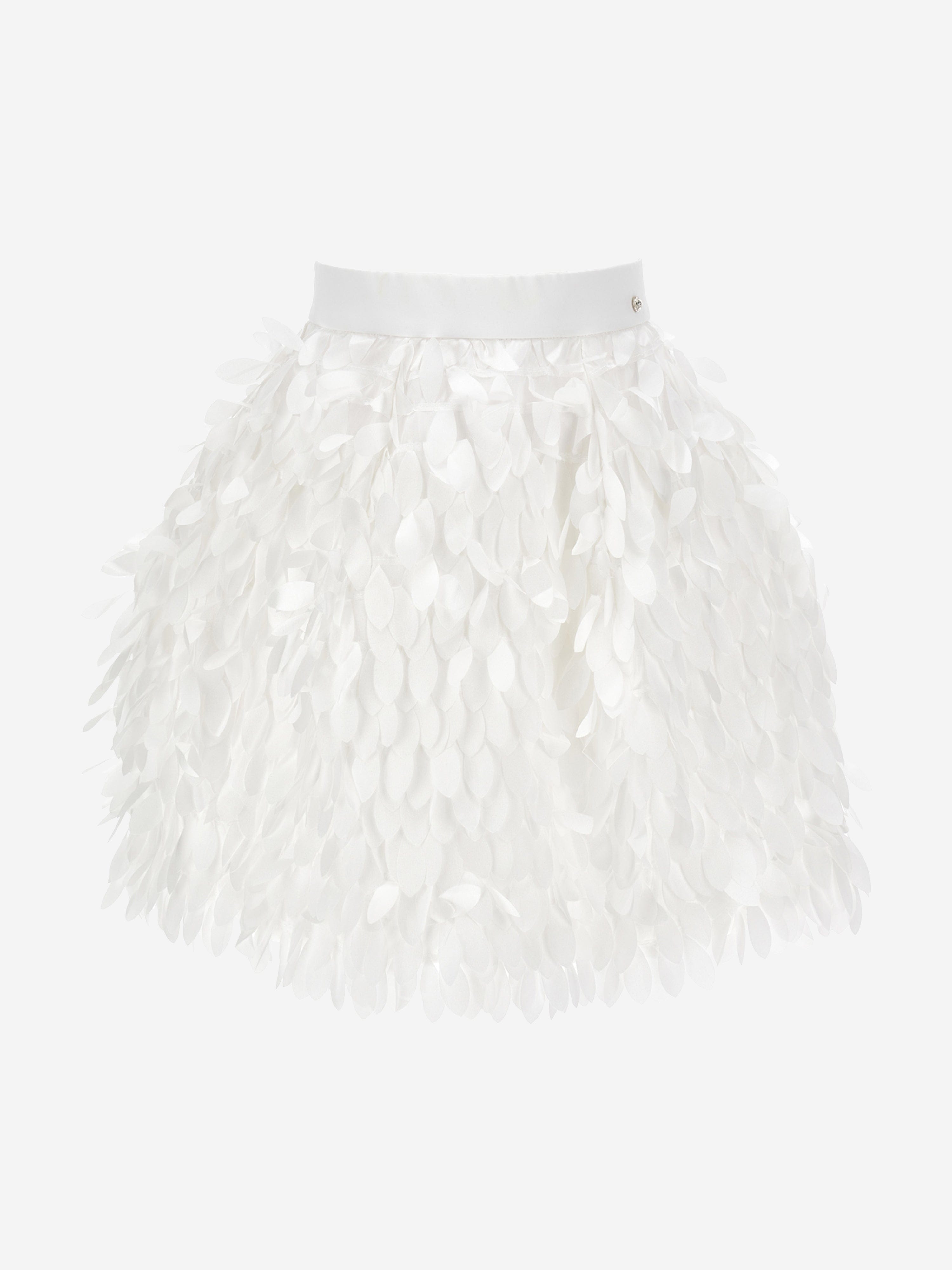 Monnalisa Girls Satin Leaf Skirt in Ivory