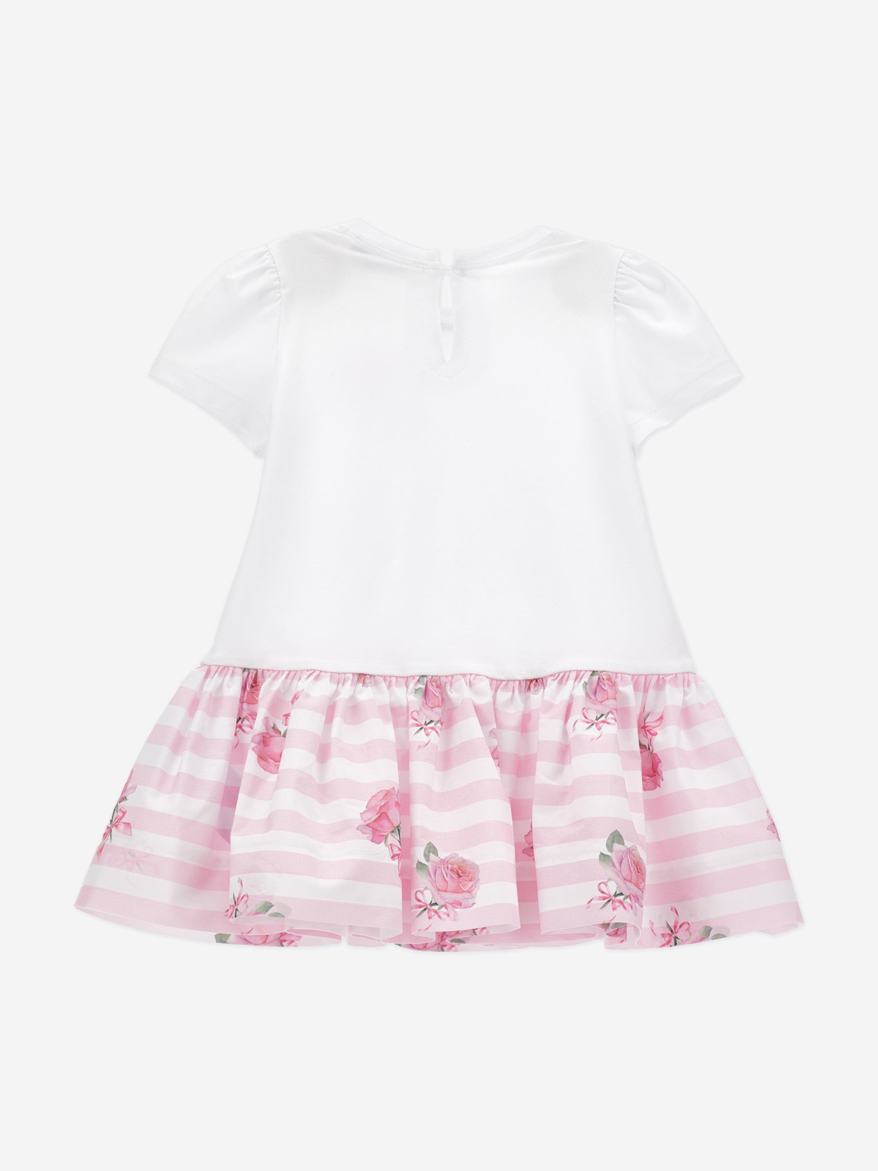 Baby Girls Striped Rose Dress in White