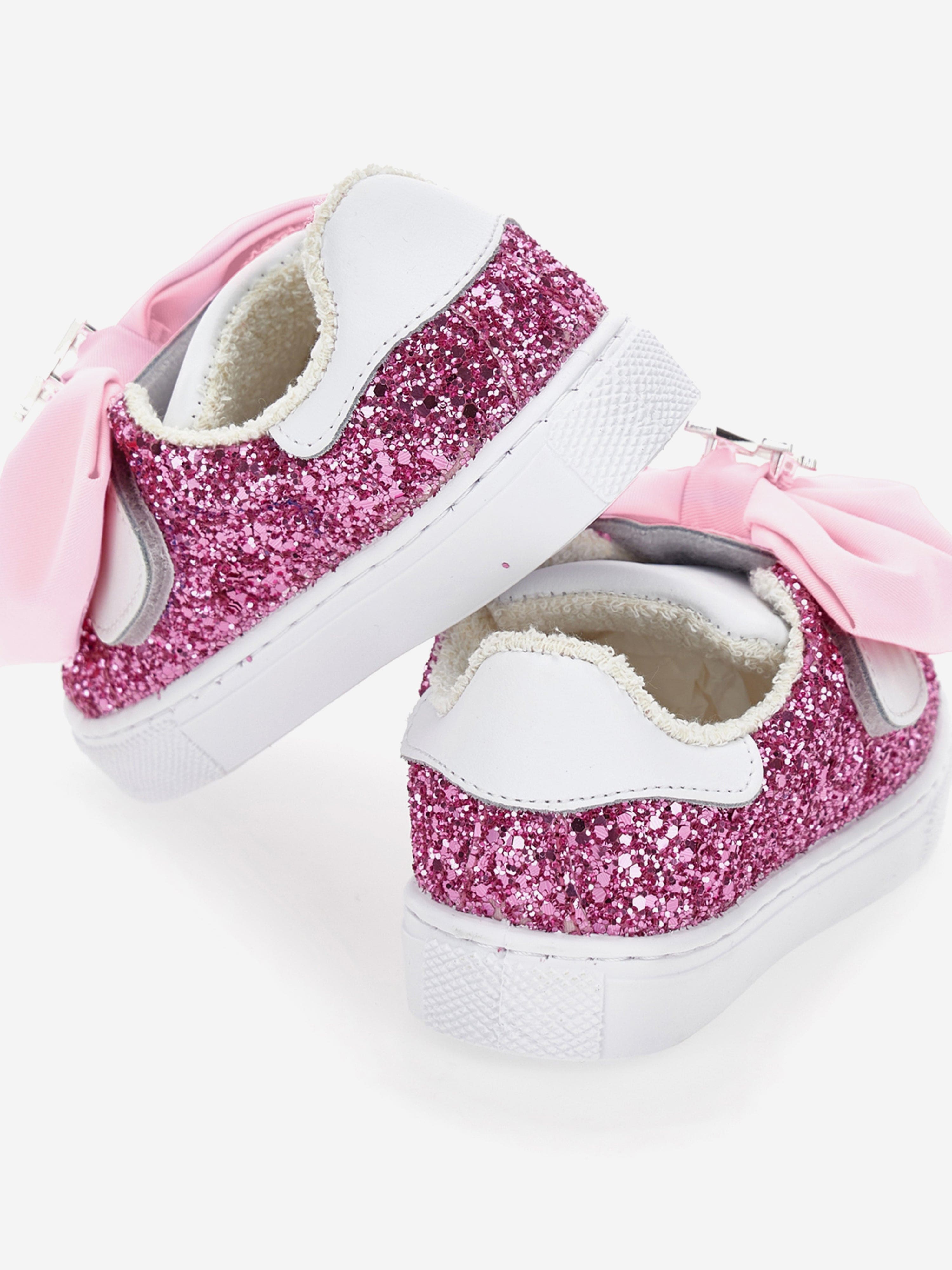Girls Glitter Bow Trainers in Pink