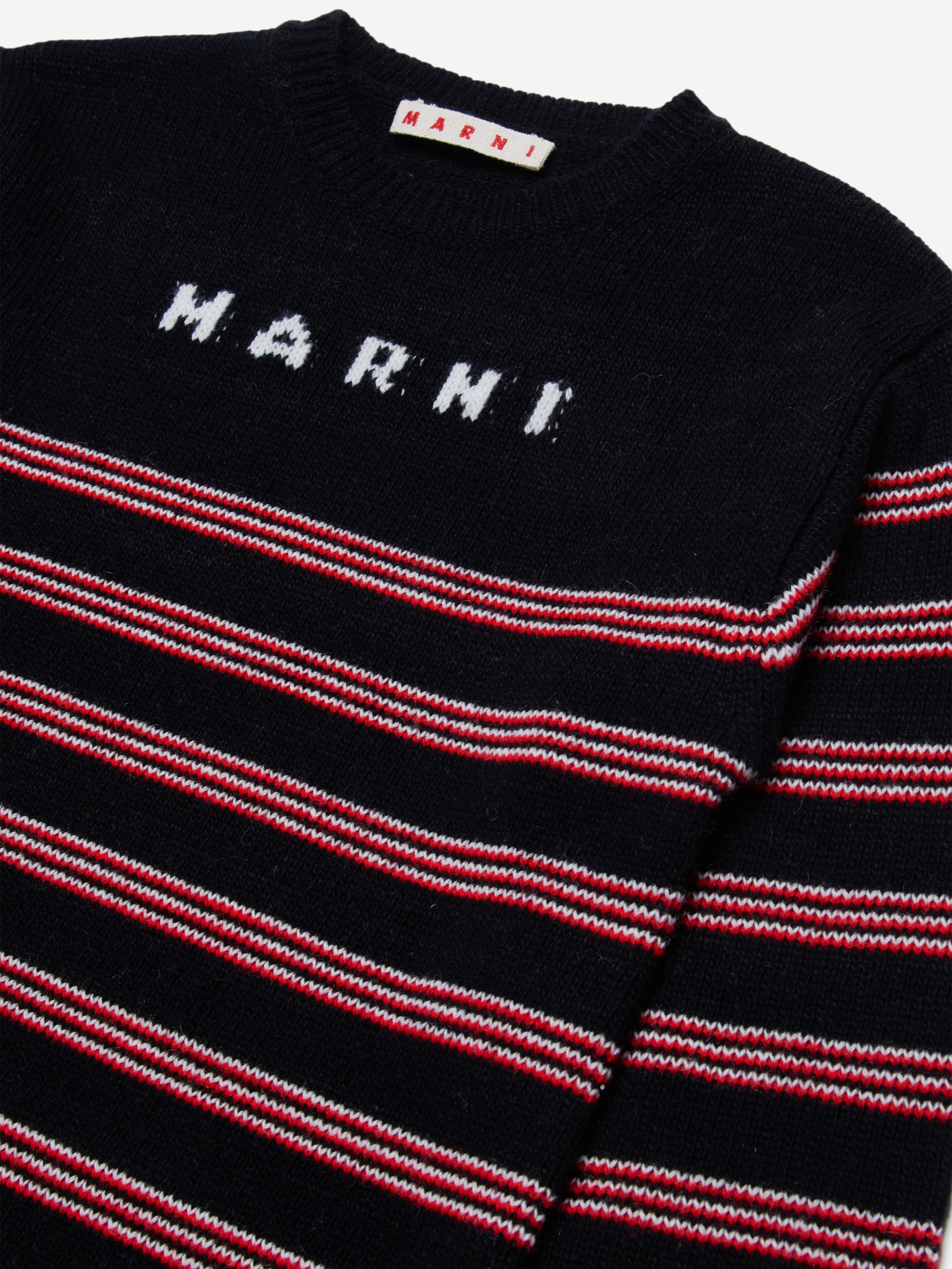 Girls Knitted Striped Dress in Black