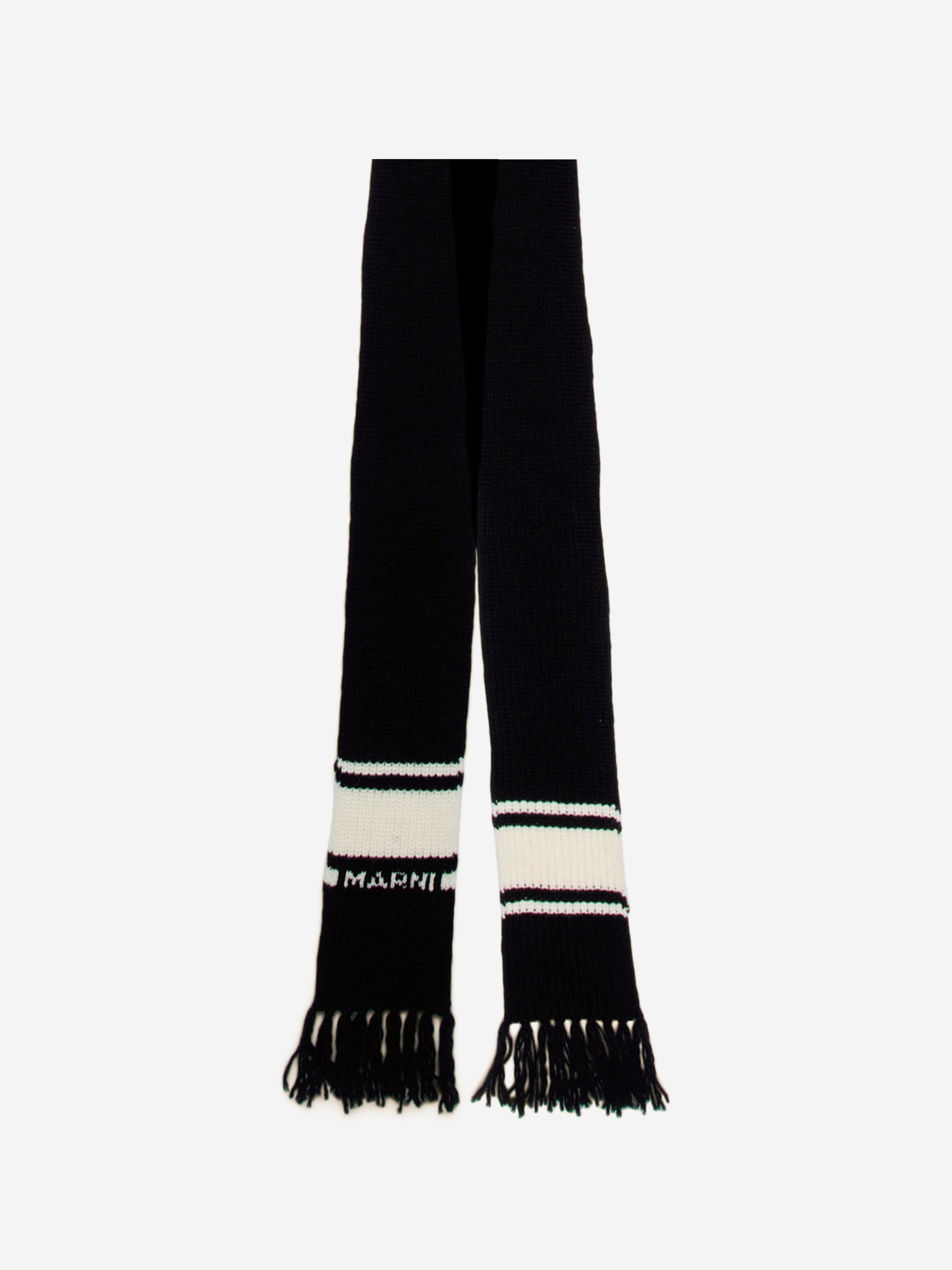 Kids Striped Knitted Scarf in Black