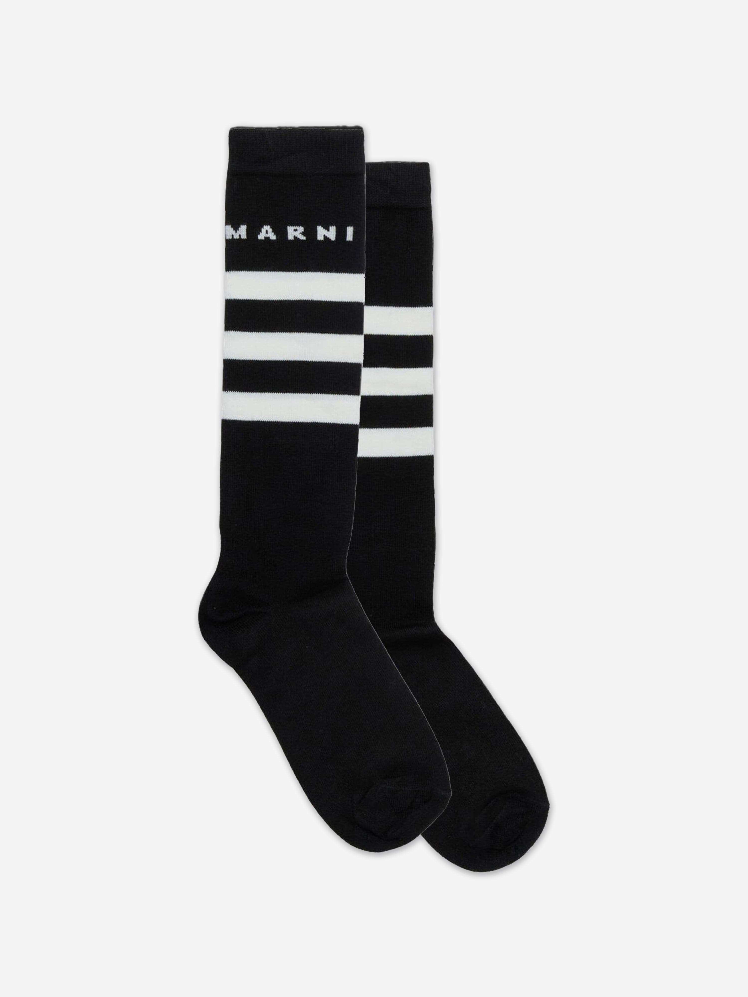 MARNI Kids Striped Logo Socks in Black